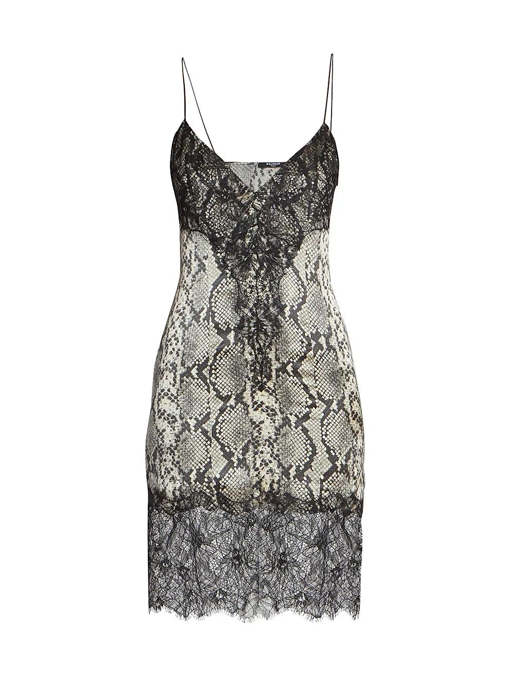 Balmain o1s1wg110825 Python Print Silk Mini Dress in Black Size M / US 6-8 / IT 42-44 - 1 Thumbnail