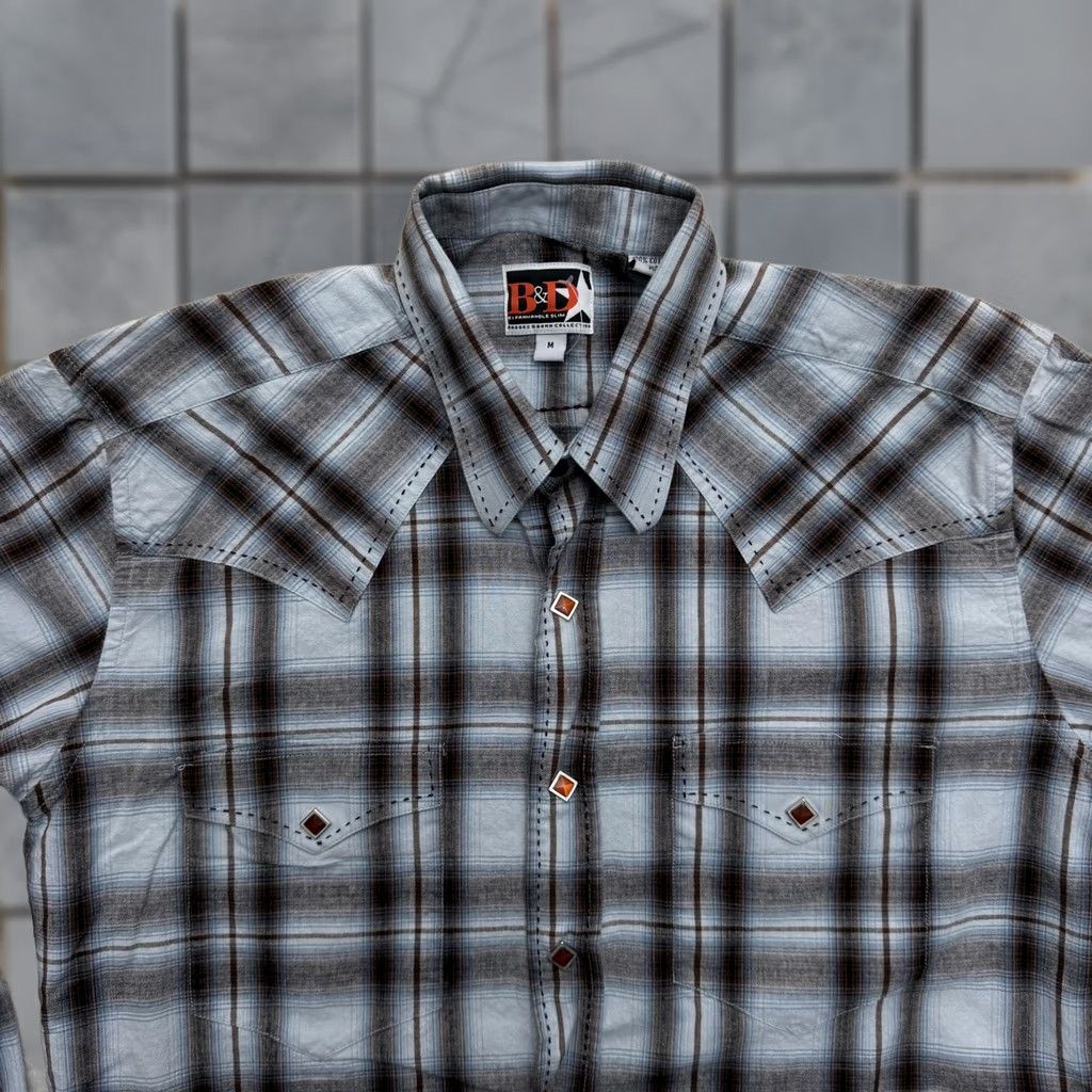Vintage VINTAGE B&D by Panhandle Slim Shirt Mens Medium Blue Plaid Western Pearl Snap Shirt Size US M / EU 48-50 / 2 - 1 Thumbnail