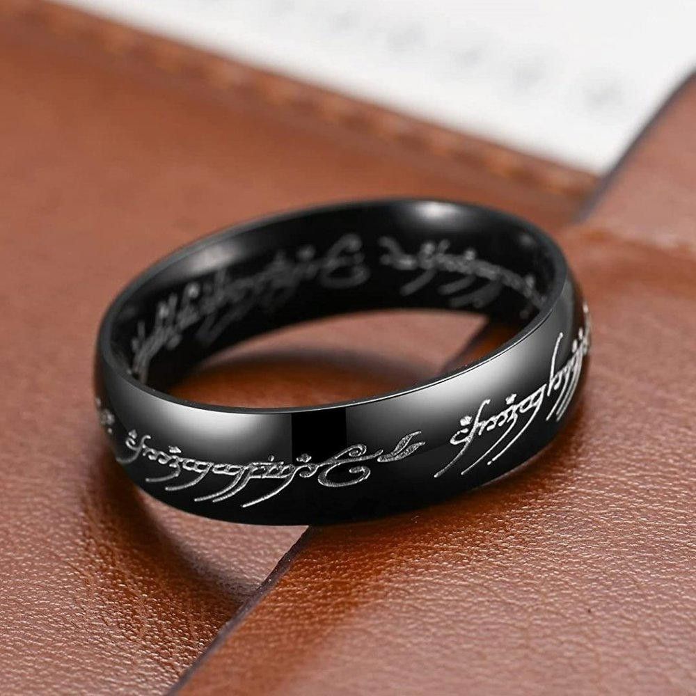 Designer Hobbit Lord of the Rings Black Engraving Ring - Size 7 Size ONE SIZE - 1 Thumbnail