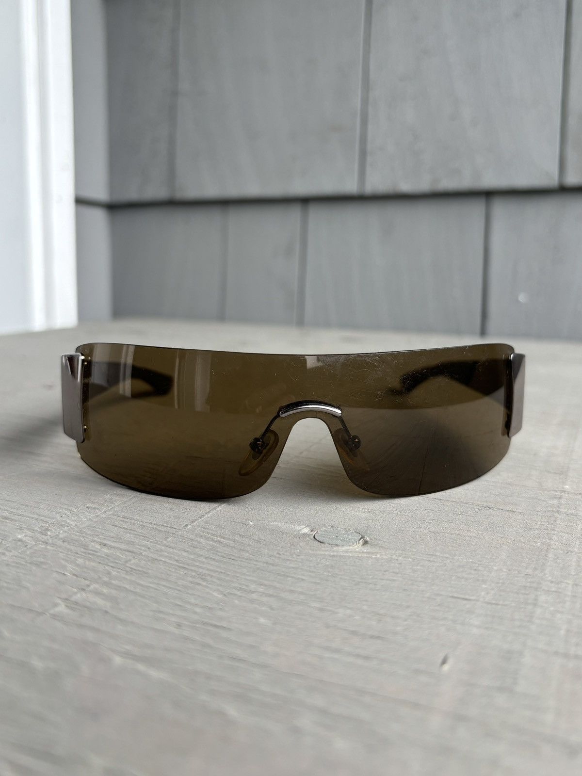 Designer × Salvatore Ferragamo × Vintage 2000s Ferragamo Sunglasses Y2K Rimless Shield Metal 1029 00s Size ONE SIZE - 10 Thumbnail