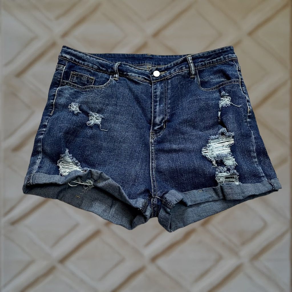 Shein Shein Bermuda Shorts Womens 12 3XL Blue Denim Stretch Rolled Distressed Jean Size 34" / US 12 / IT 48 - 1 Thumbnail