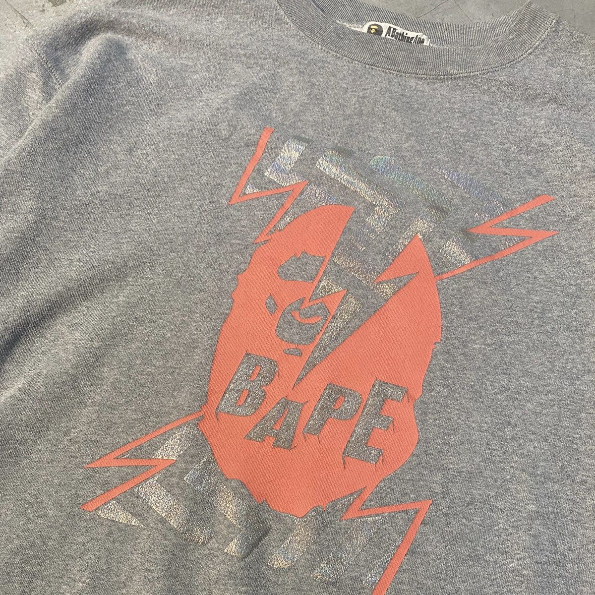 Bape Bape A Bathing Ape Head Lightning Crewneck Sweatshirt Grey Size ONE SIZE - 2 Thumbnail