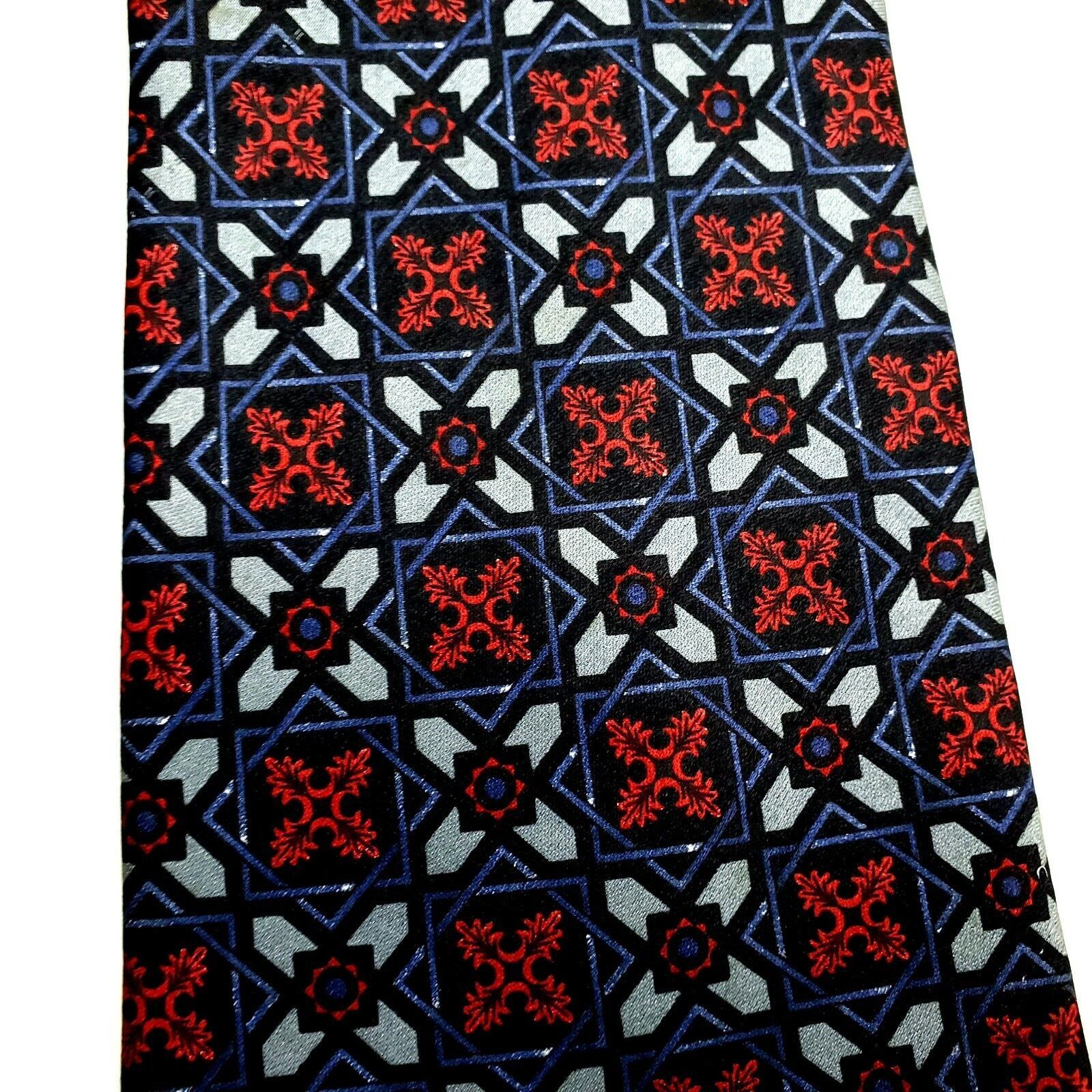 Henry Grethel Henry Grethel Silk Tie Blue Red Geometric Classic Print Ital Size ONE SIZE - 2 Thumbnail