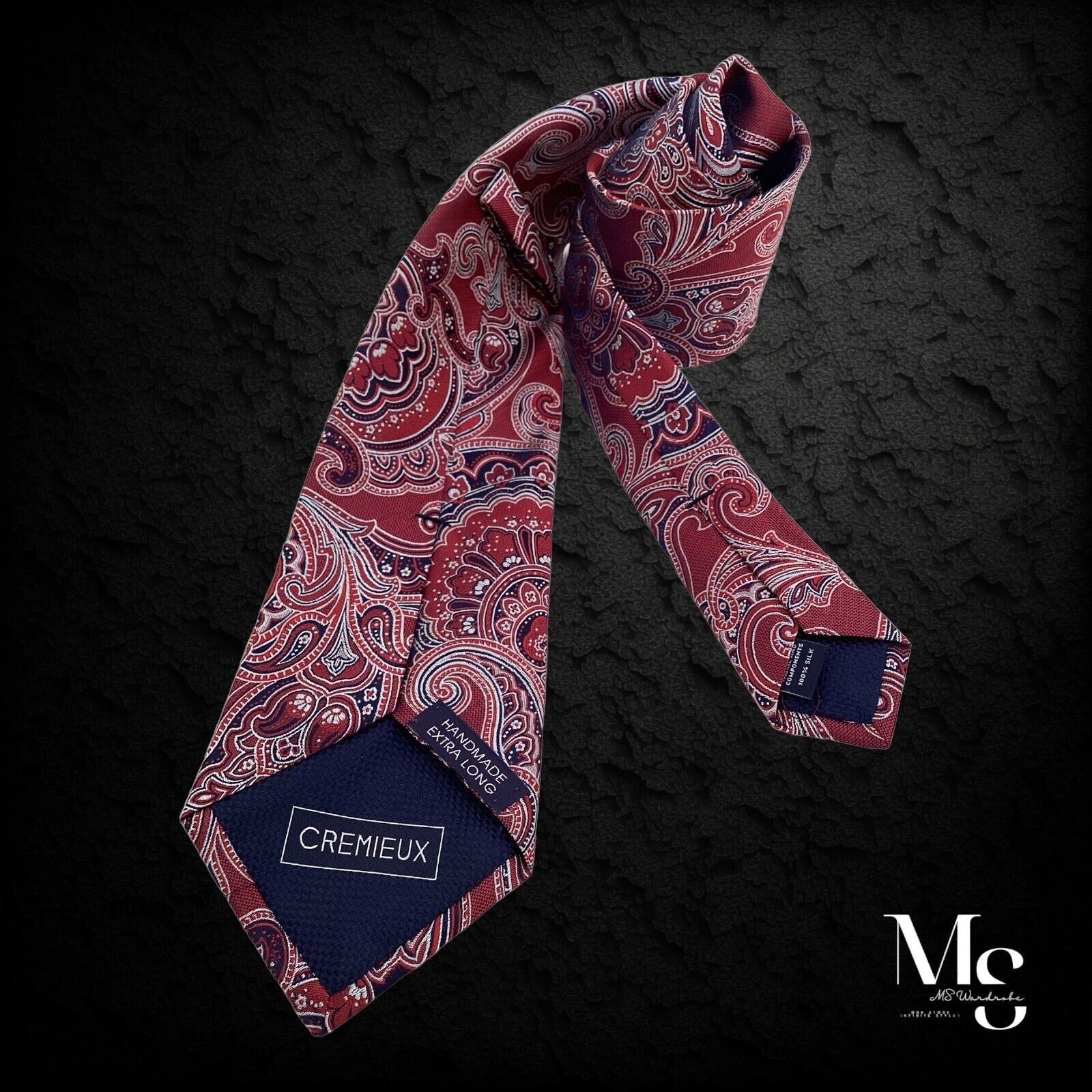 Cremieux CREMIEUX Extra Long Burgundy Paisley Silk Tie H.Made In USA Size ONE SIZE - 2 Thumbnail