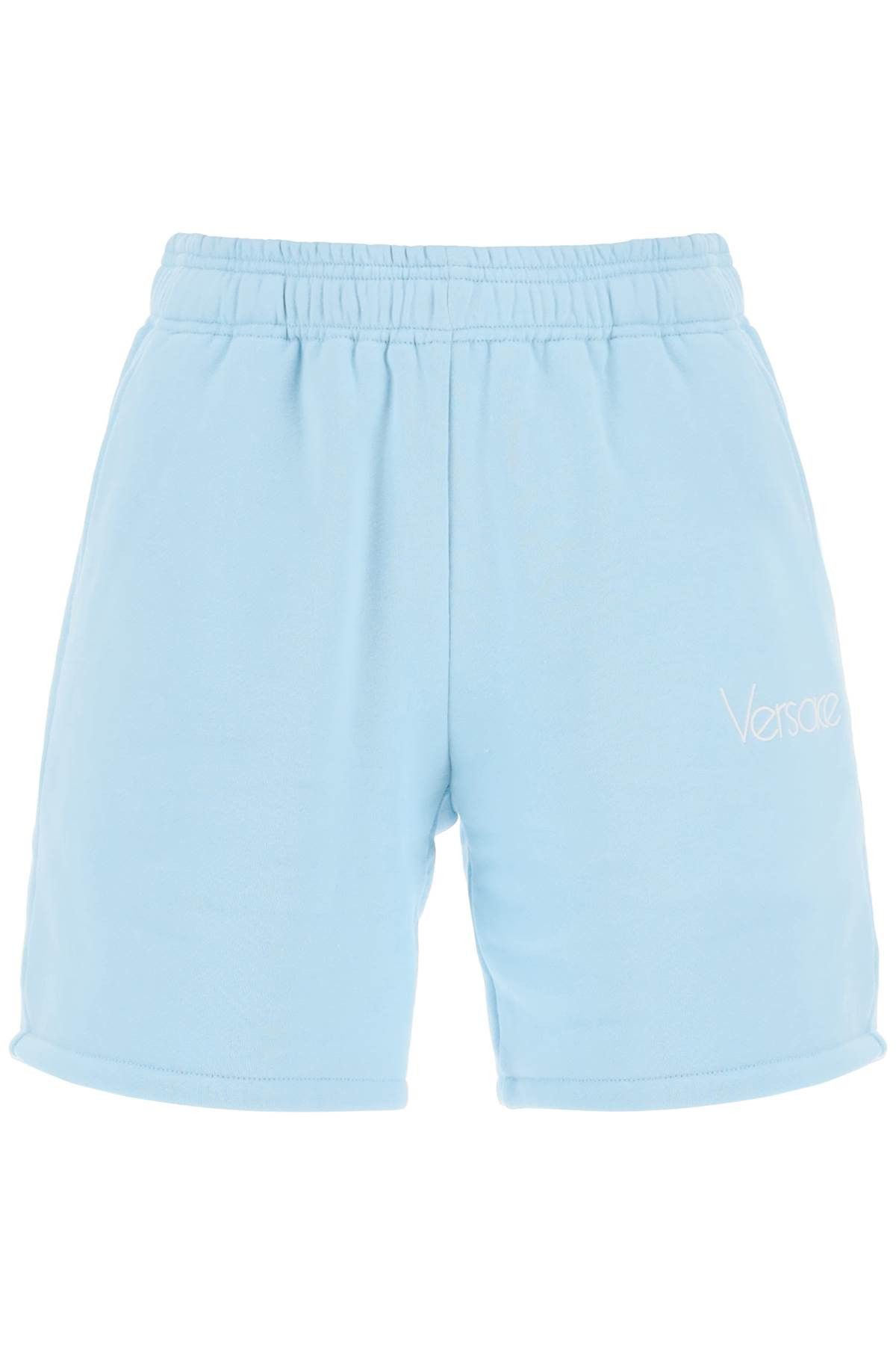 image of Versace Sweatshorts With 1978 Re-Edition Logo in Pale Blue Bianco, Women's (Size 28)