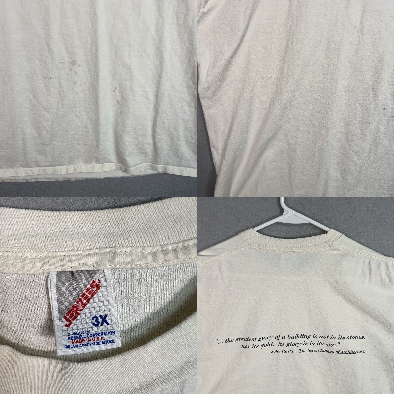 Jerzees VINTAGE 1990s Building Preservation Technology Belmont College T Shirt Men 3XL Cotton Graphic Tee White Size US XXL / EU 58 / 5 - 8 Thumbnail