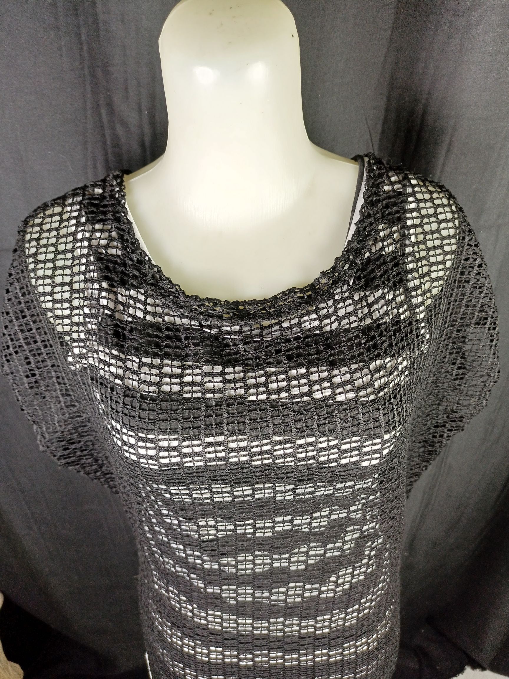 Japanese Brand Women's Black Mesh Black & White Stripped Sleeveless Dress Size M / US 6-8 / IT 42-44 - 12 Thumbnail