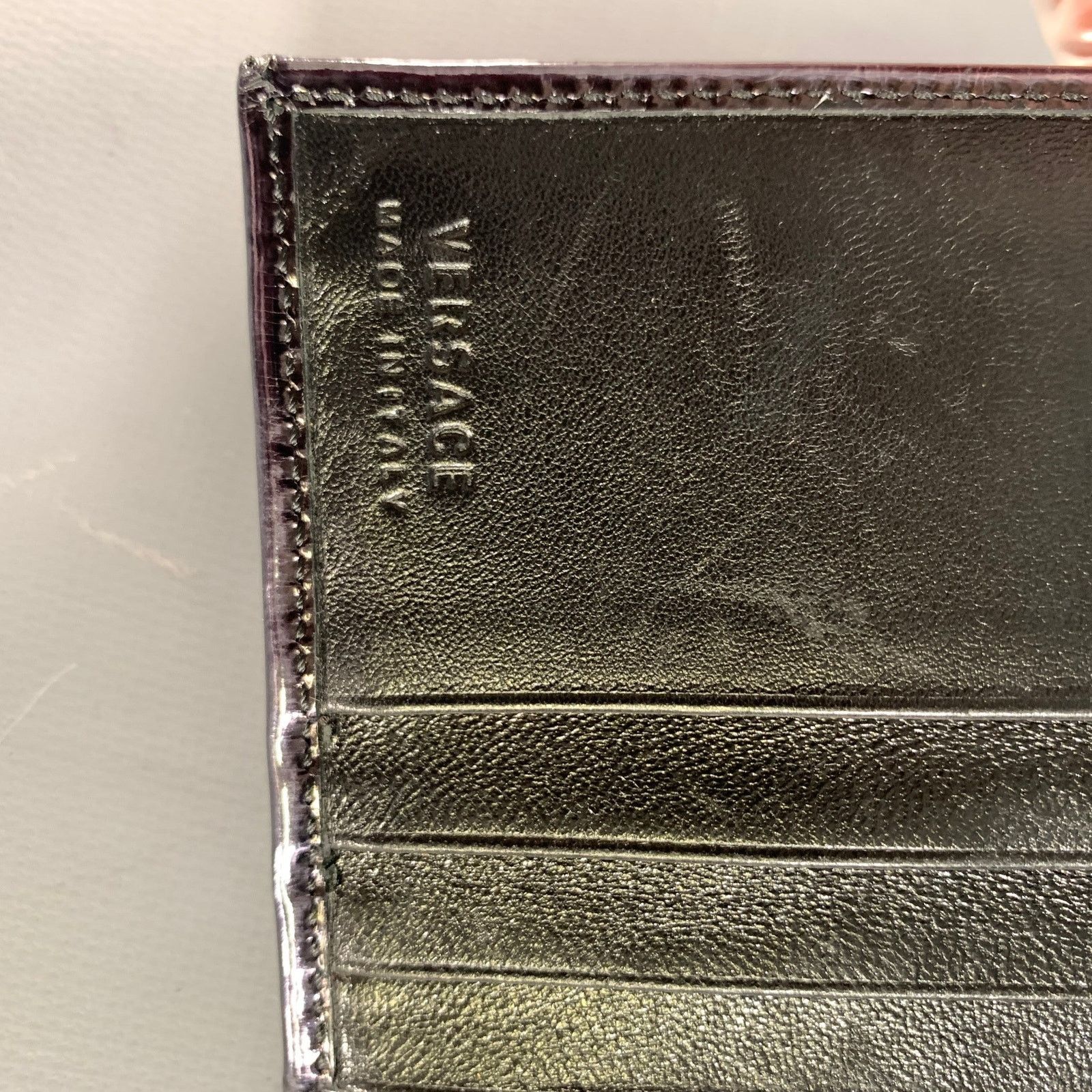Versace VERSACE Purple Metallic 22394 Greca Leather Wallet Size ONE SIZE - 4 Thumbnail