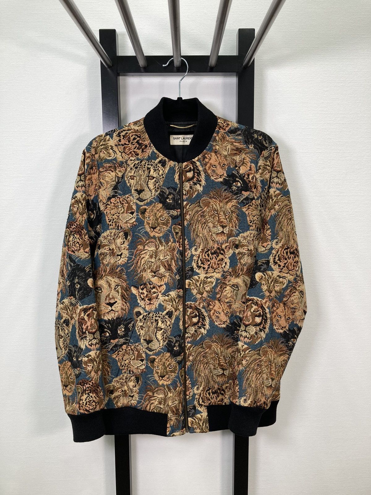 image of Hedi Slimane x Saint Laurent Paris By Hedi Tapestry Teddy Big Cat Bomber Jacket, Men's (Size XS)