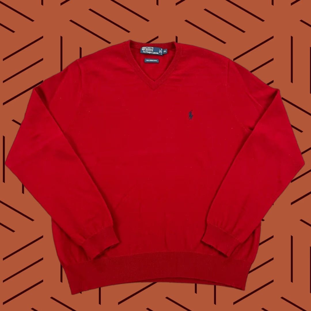 Polo Ralph Lauren Polo Ralph Lauren Sweater Mens XL Red Merino Wool V-Neck Pullover Jumper Preppy Size US XL / EU 56 / 4 - 1 Thumbnail
