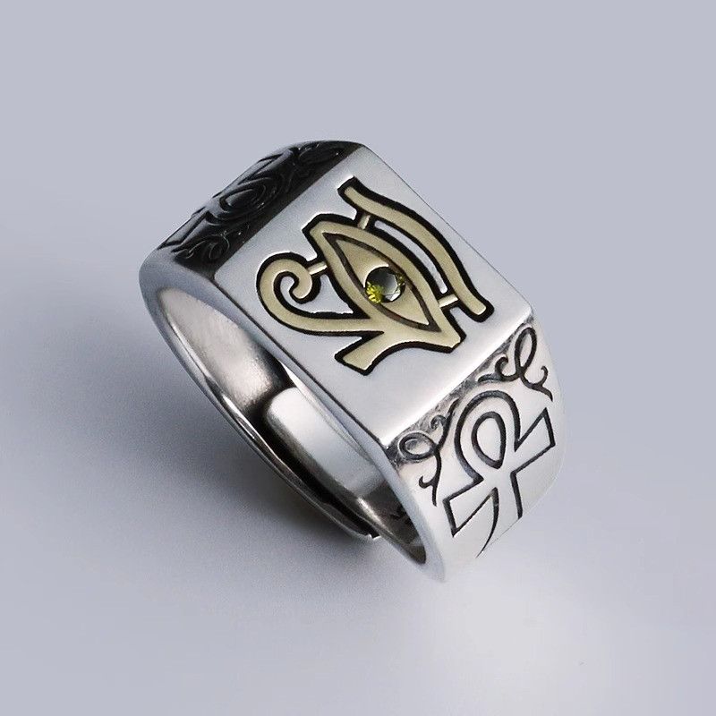Vintage Resizable Eye of Horus Egyptian Pharaoh Ring Size ONE SIZE - 2 Thumbnail