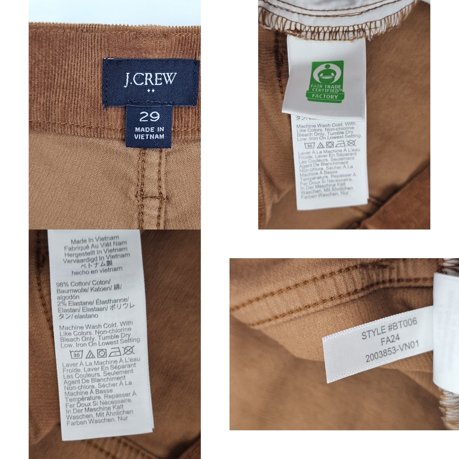 J.Crew J.CREW Full Length Corduroy Pants Women 30x28 Burnt Orange Straight Leg, 29 (Fits 30x28) BT Orange Womens Pants Size 30" / US 8 / IT 44 - 8 Thumbnail