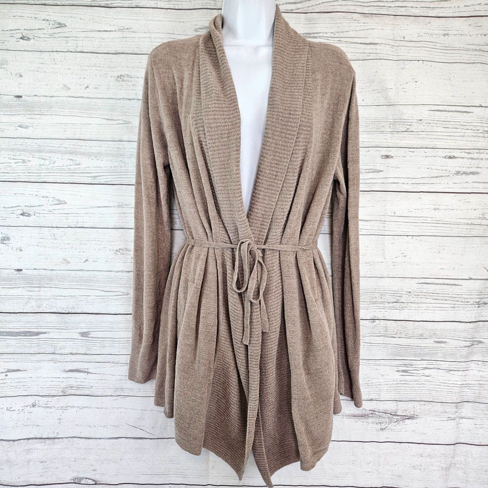 Vintage Barefoot Dreams Womens Cardigan Belted Sz M Tan Long Sleeve Brown Belted Cardigan Womens M Knit Sweater 90s? Size M / US 6-8 / IT 42-44 - 2 Thumbnail