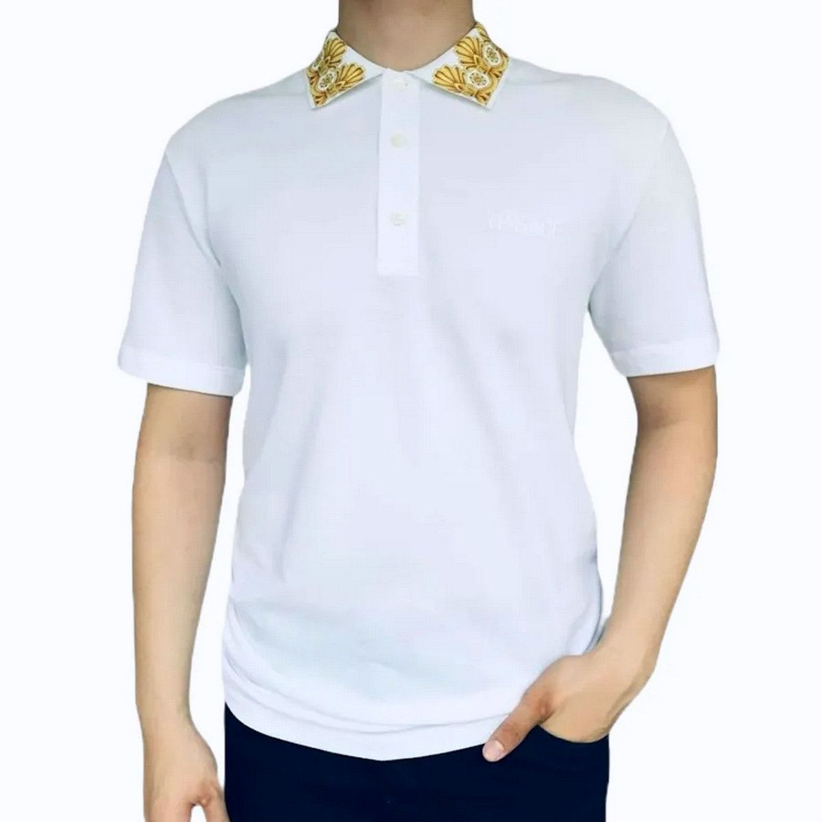Versace VERSACE white barocco collar polo shirt Size Medium q Size US M / EU 48-50 / 2 - 2 Thumbnail