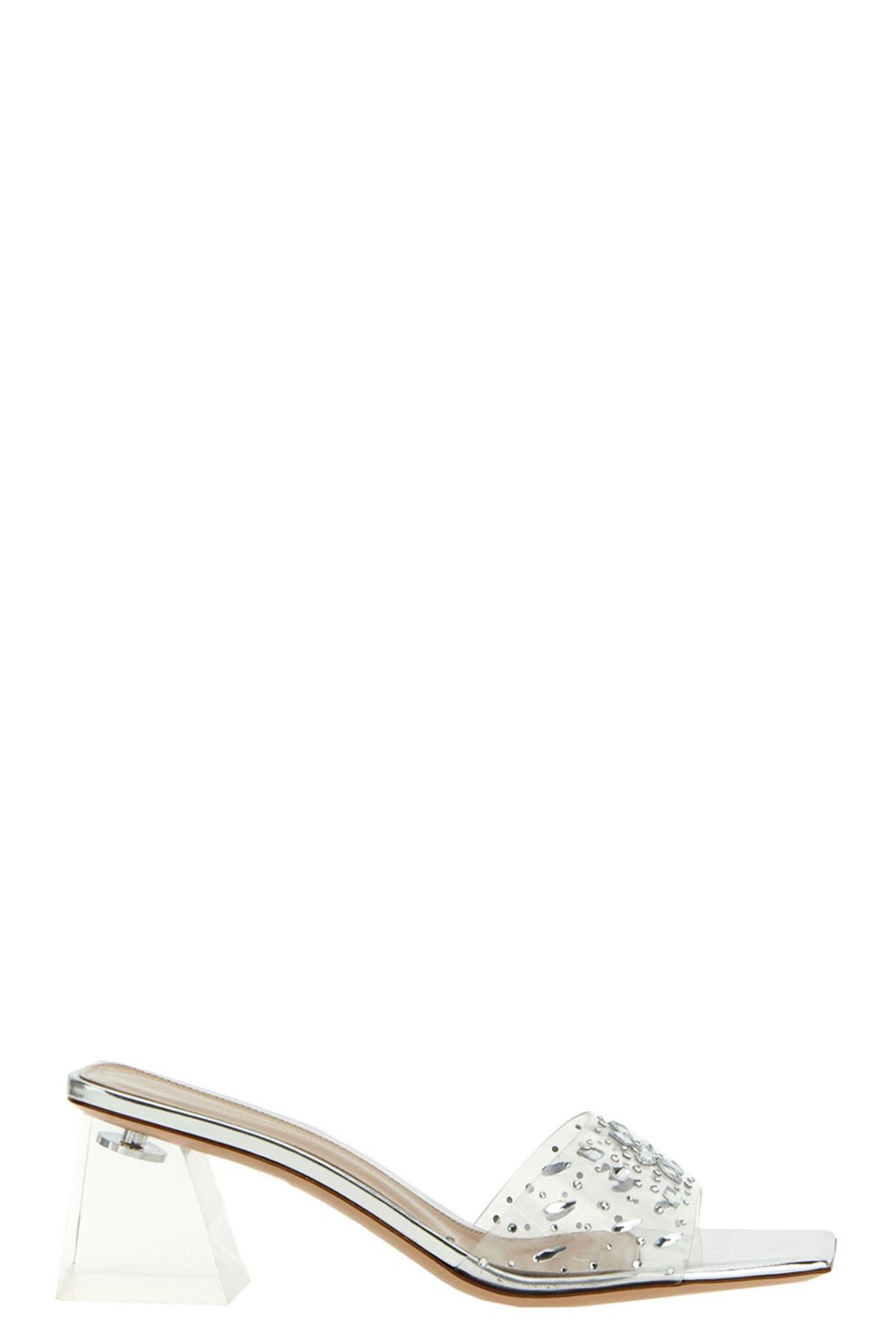 image of Gianvito Rossi Laminated Rhinestone Sandals in Silver, Women's (Size 6)