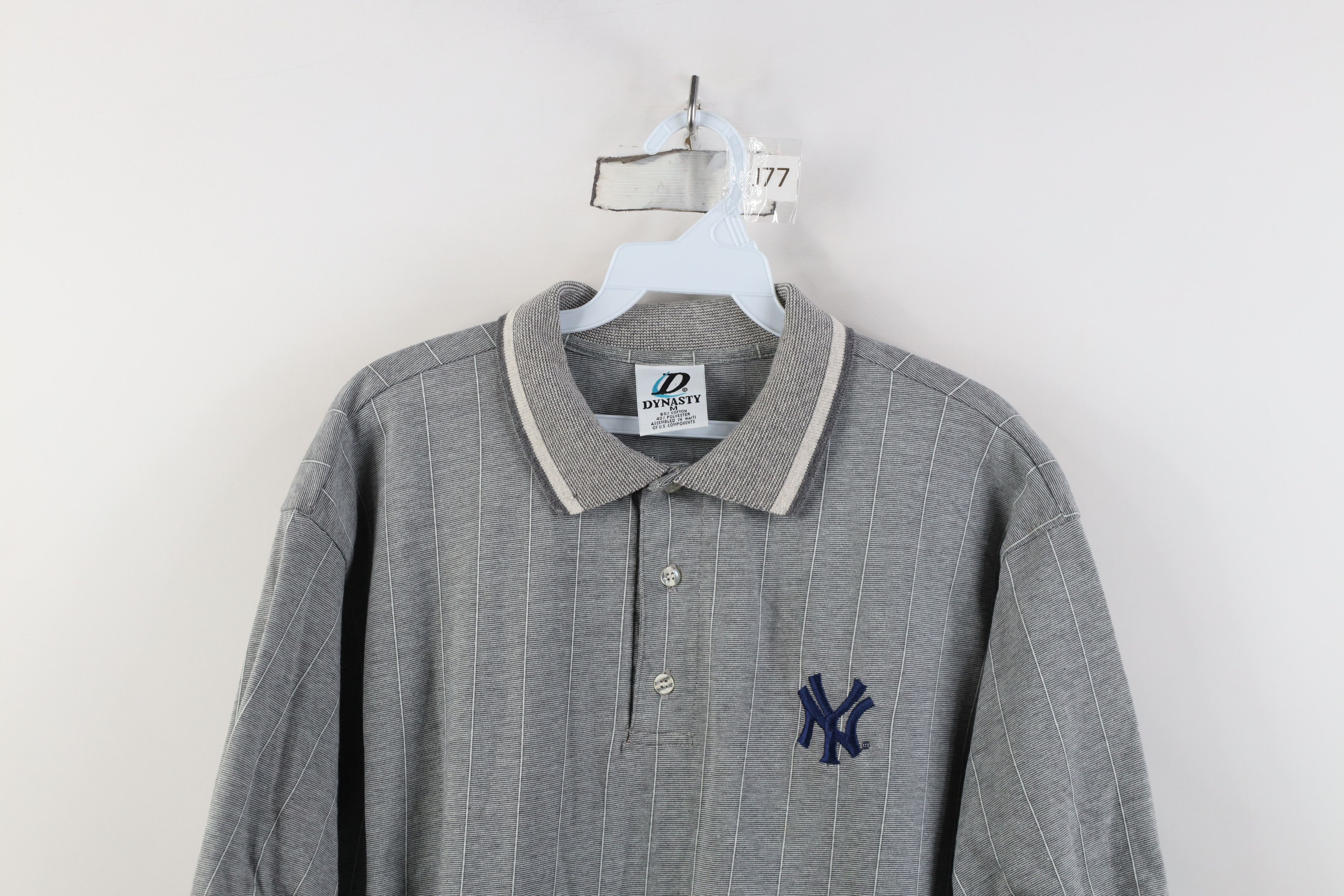 Vintage Vintage 90s Pinstriped New York Yankees Baseball Polo Shirt Size US M / EU 48-50 / 2 - 2 Thumbnail