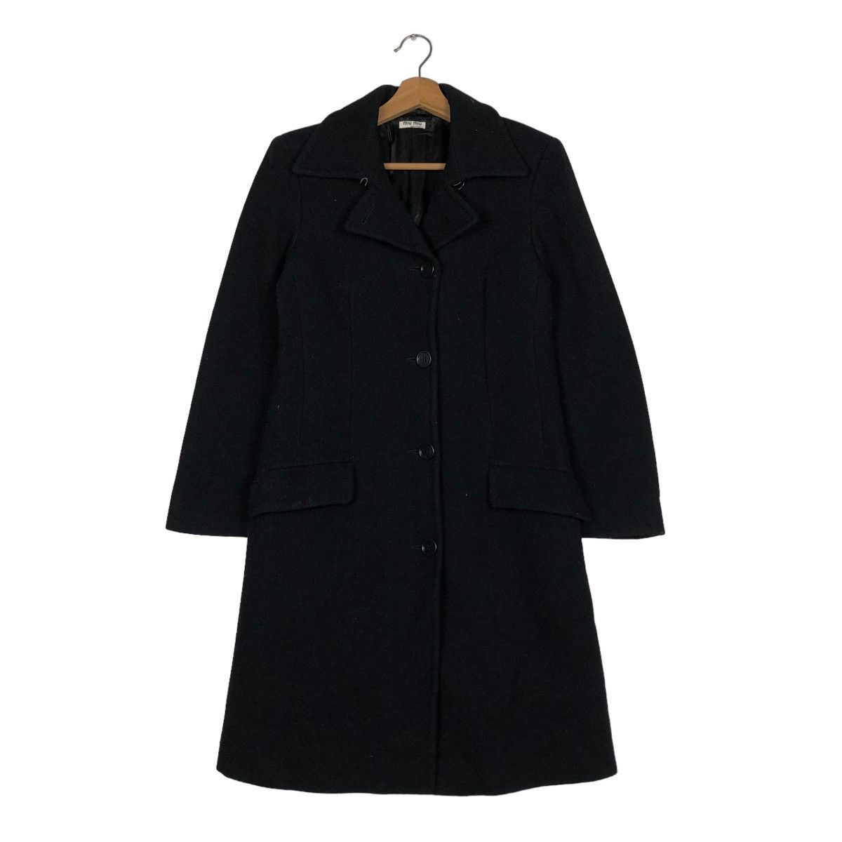 ジャケット・アウター miu miu archive wool long coat black Miu Miu Coat, Size 44 IT