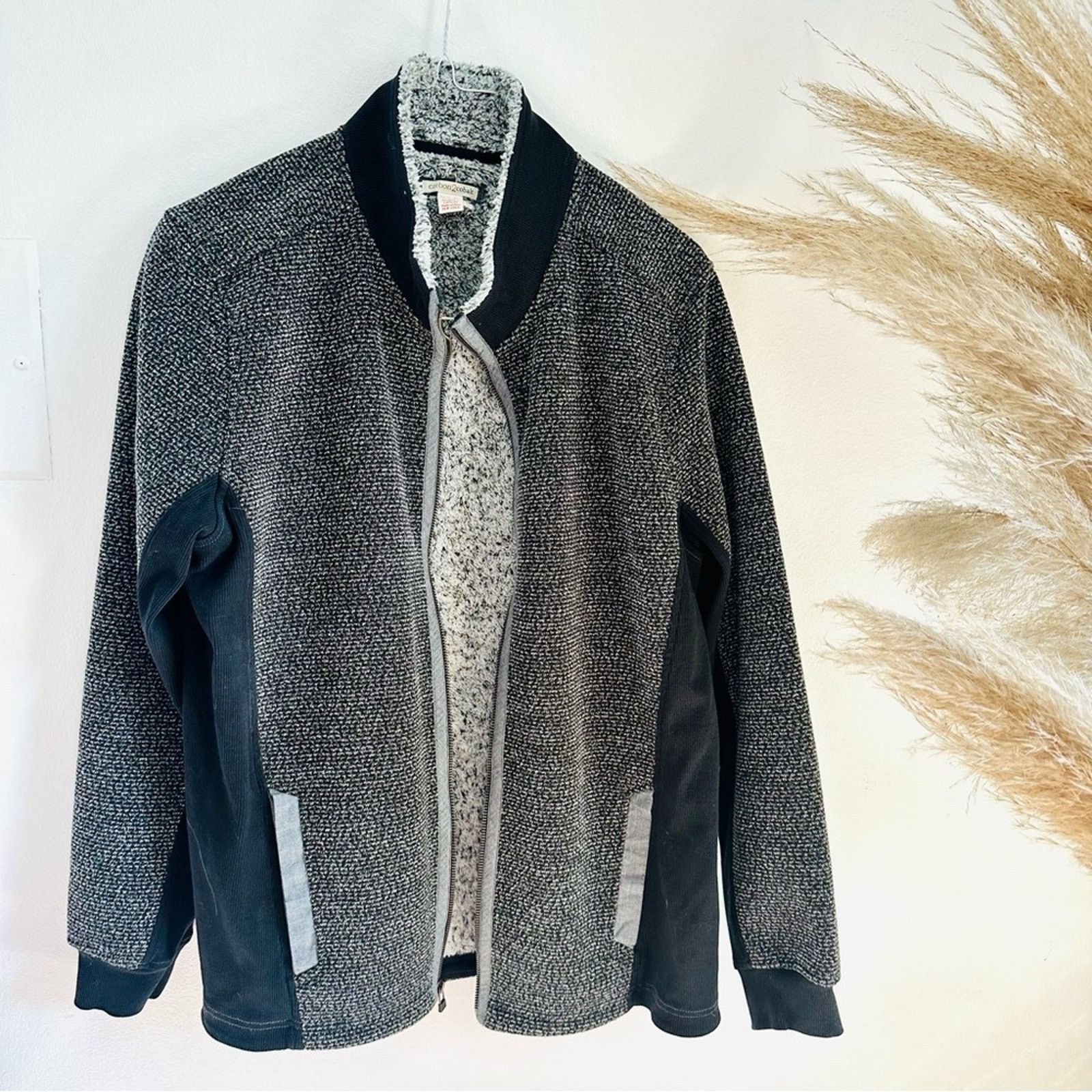 Nordstrom MENS CARBON2COBALT Grey Black Sweater Fleece Jacket Coat Size US L / EU 52-54 / 3 - 7 Thumbnail