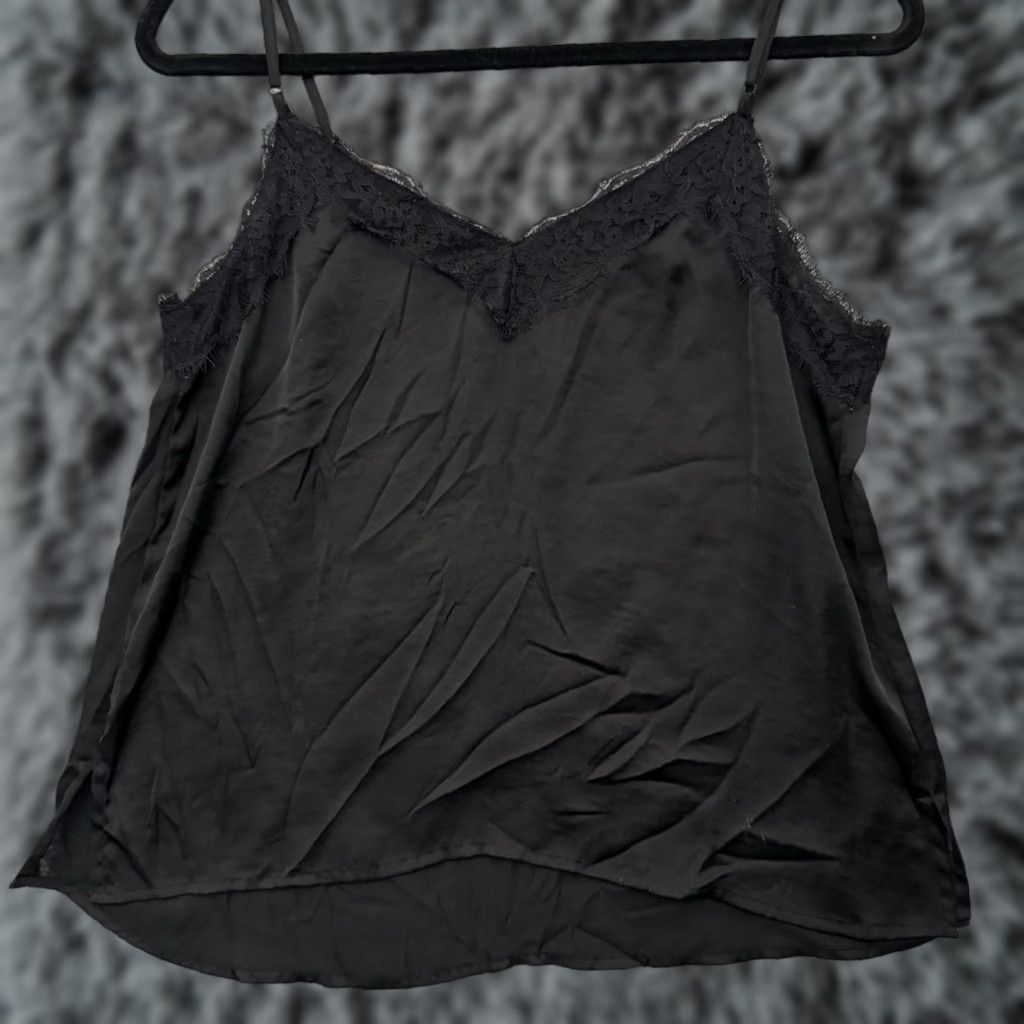 Vintage BP Camisole Top M Tank Women Black Satin Lace Grunge Romantic Goth Coquette Chic Style Camisole - Regular Lightweight Size M / US 6-8 / IT 42-44 - 1 Thumbnail