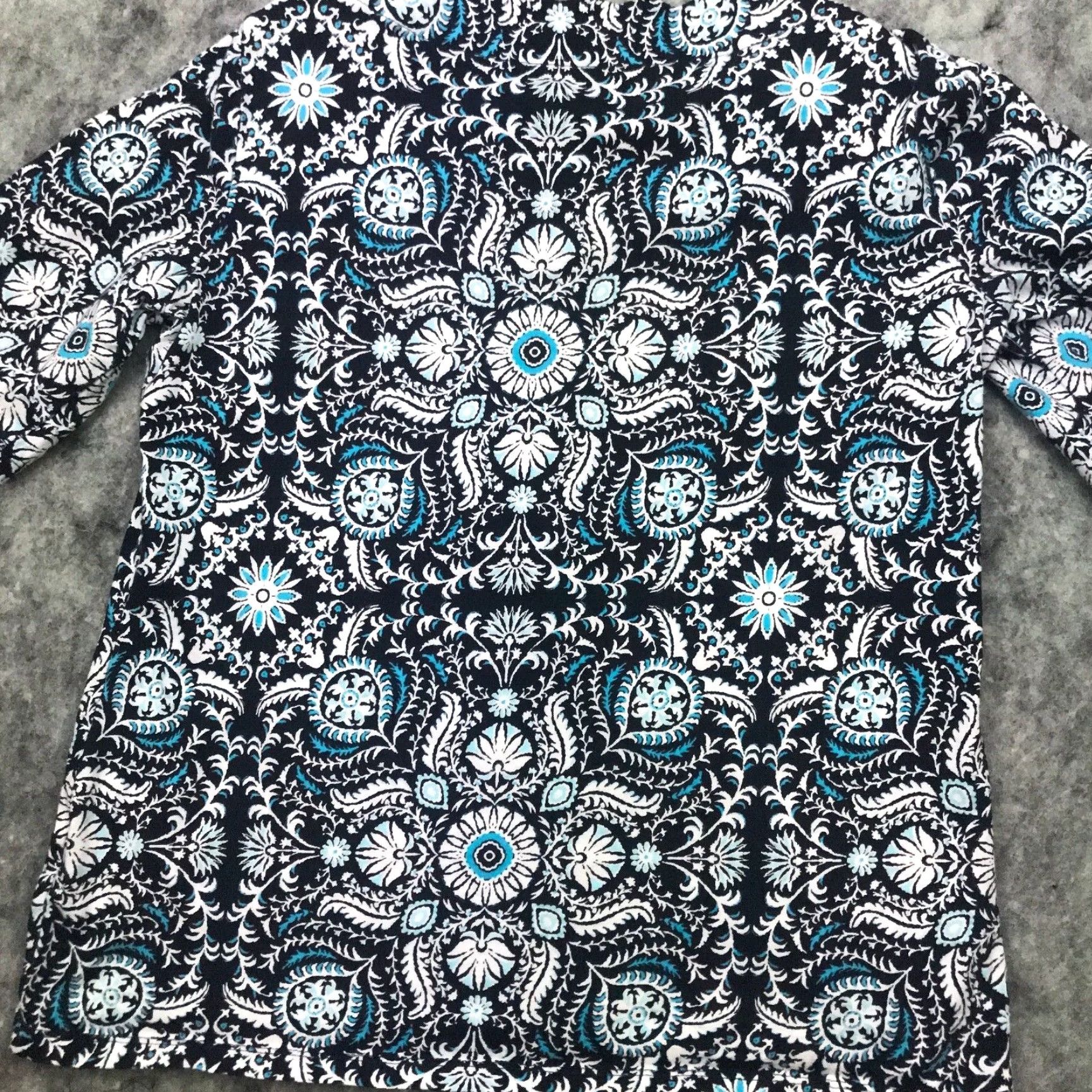 Talbots Talbots Blouse Shirt Womens Small Blue Geometric Floral Flowy Elastic Neckline Short Sleeve 100% Cotton Pullover Size S / US 4 / IT 40 - 6 Thumbnail