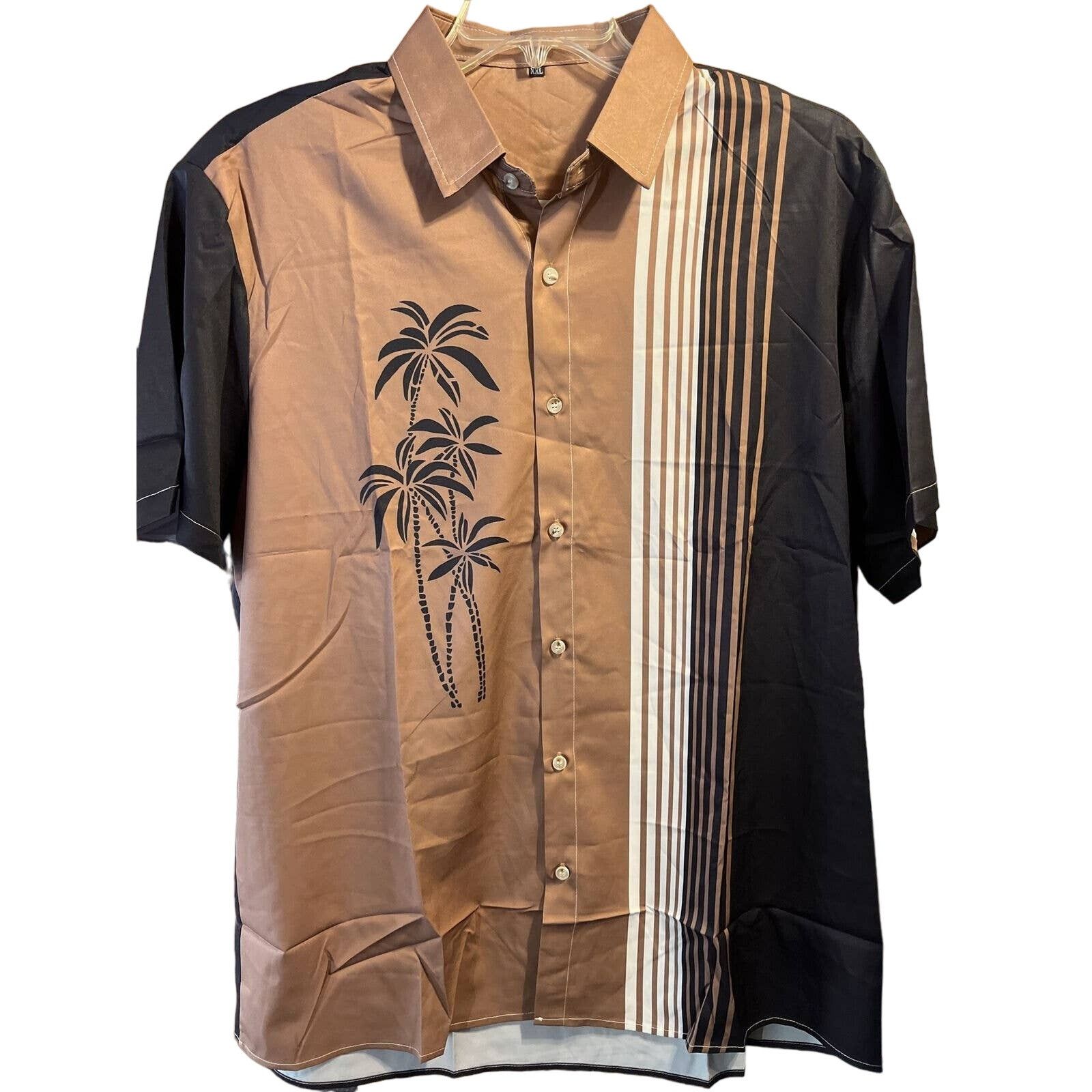 The Unbranded Brand Unbranded Men’s XXL Brown Black SS Polyester Hawaiian Shirt Size US XXL / EU 58 / 5 - 1 Thumbnail