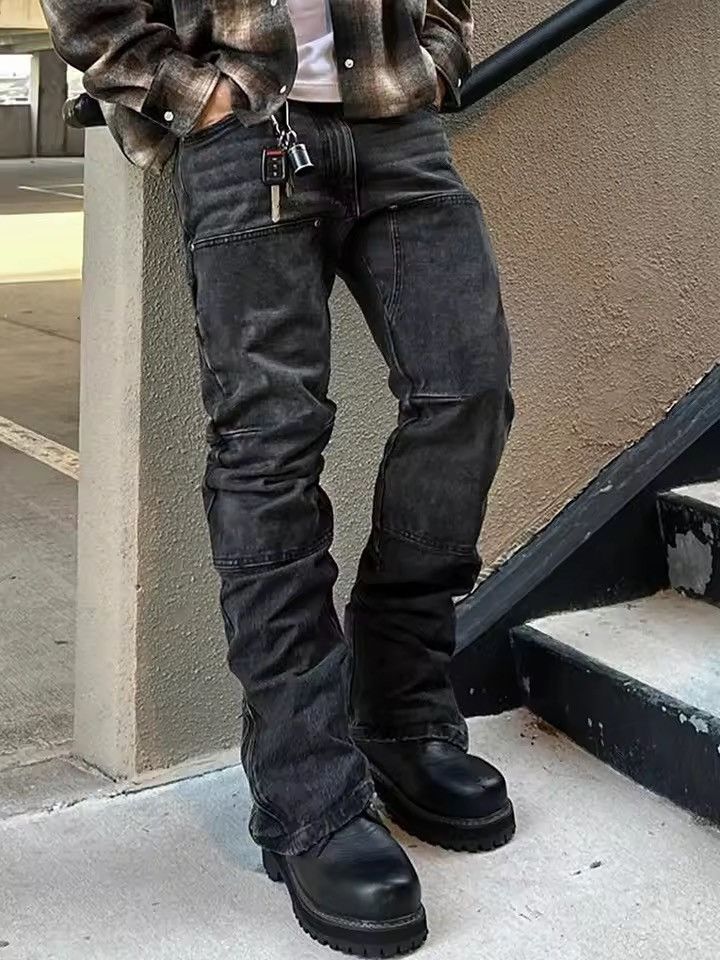 Japanese Brand Faded Black Stacked Carpenter Denim - Flare / Zip Hem Size US 34 / EU 50 - 1 Thumbnail