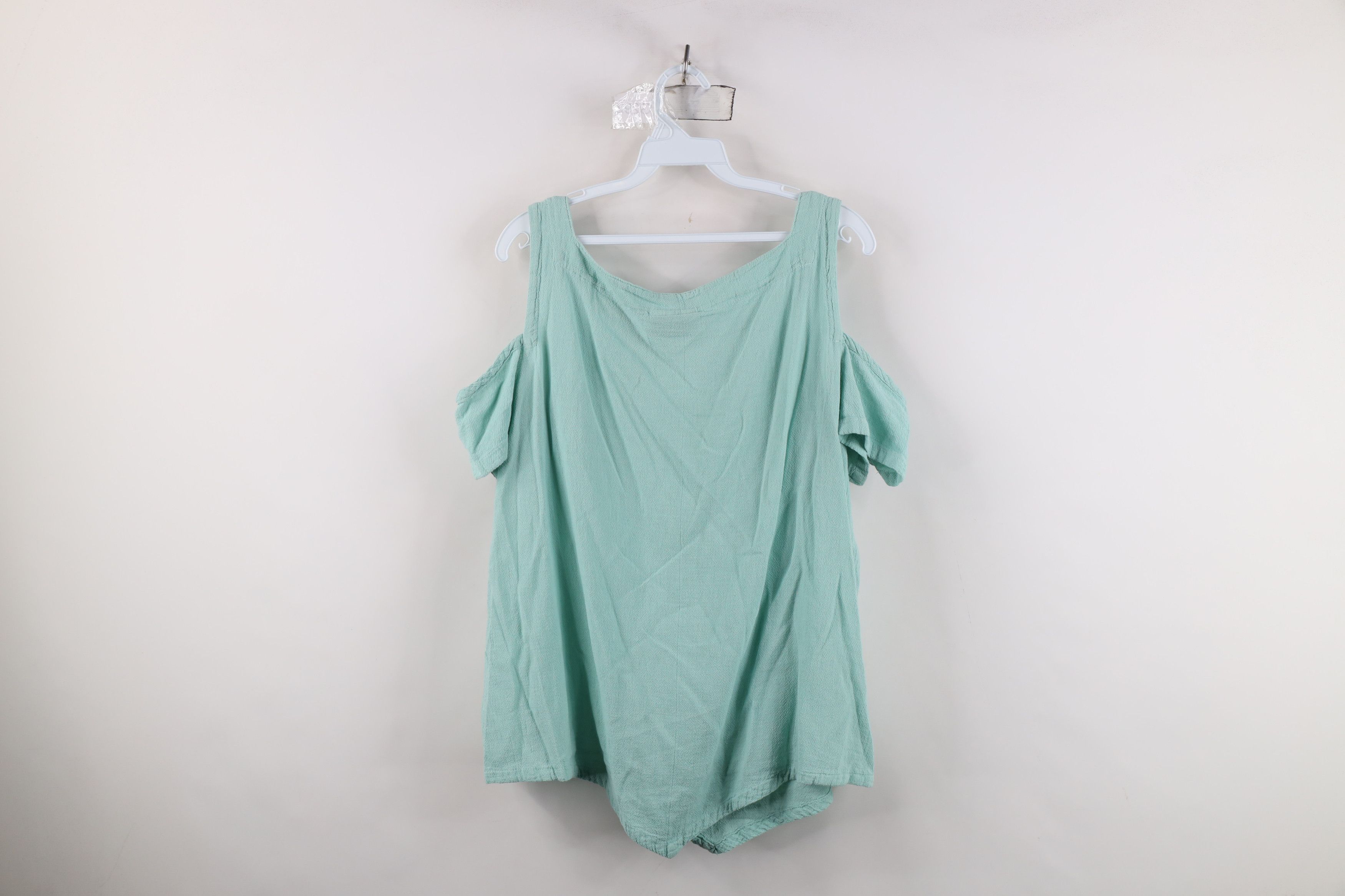 Vintage Vintage 90s Streetwear Cotton Open Shoulder T-Shirt Teal Size XL / US 12-14 / IT 48-50 - 10 Thumbnail