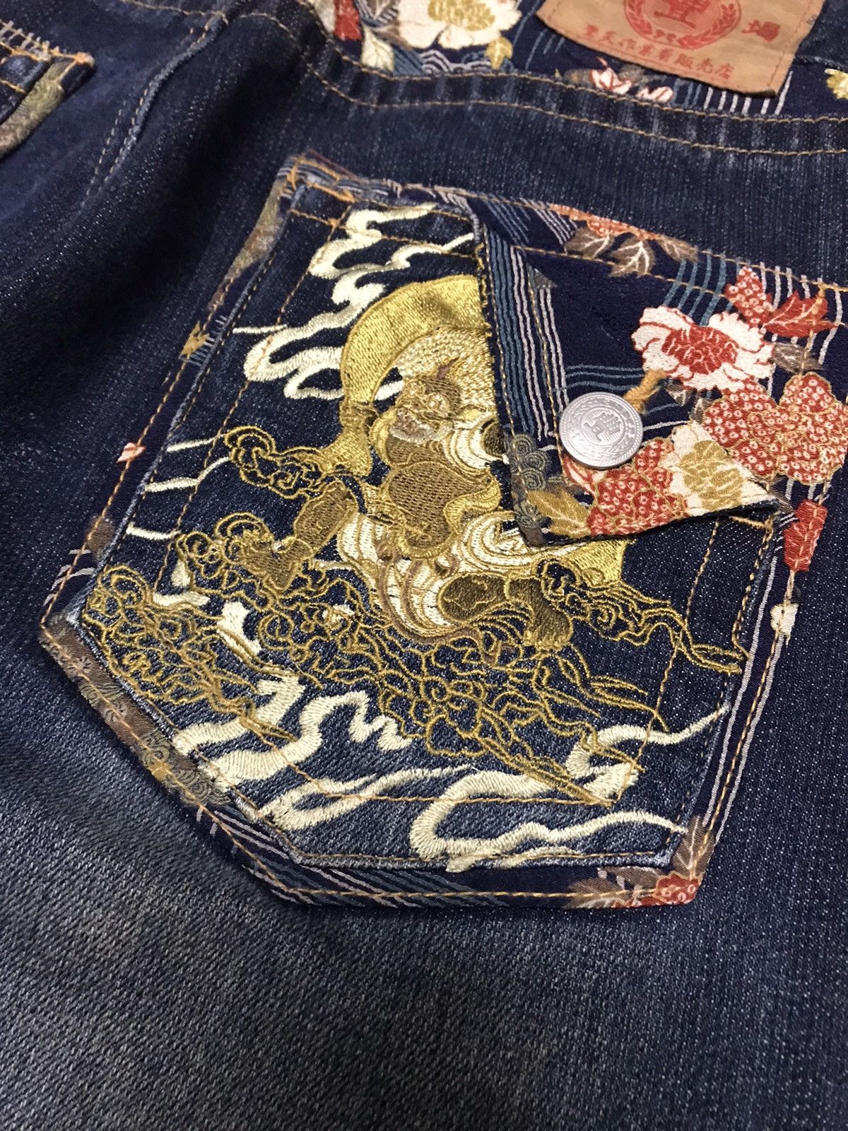 Japanese Brand Crazy🔥🔥 Japanese Motive Sukajan Gold Evil Embroidery Jeans Size US 32 / EU 48 - 13 Thumbnail