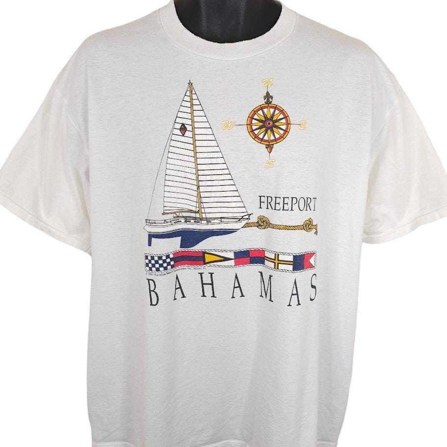 Jerzees Vintage Freeport Bahamas T Shirt Mens Size XL White 90s Sail Size US XL / EU 56 / 4 - 1 Thumbnail