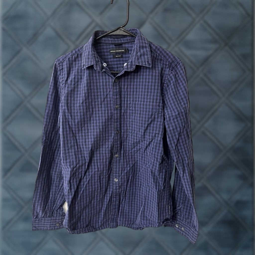 French Connection French Connection Shirt Mens Size Small Purple Dress Shirt Button Down Long Sleeve Gingham Size US S / EU 44-46 / 1 - 1 Thumbnail