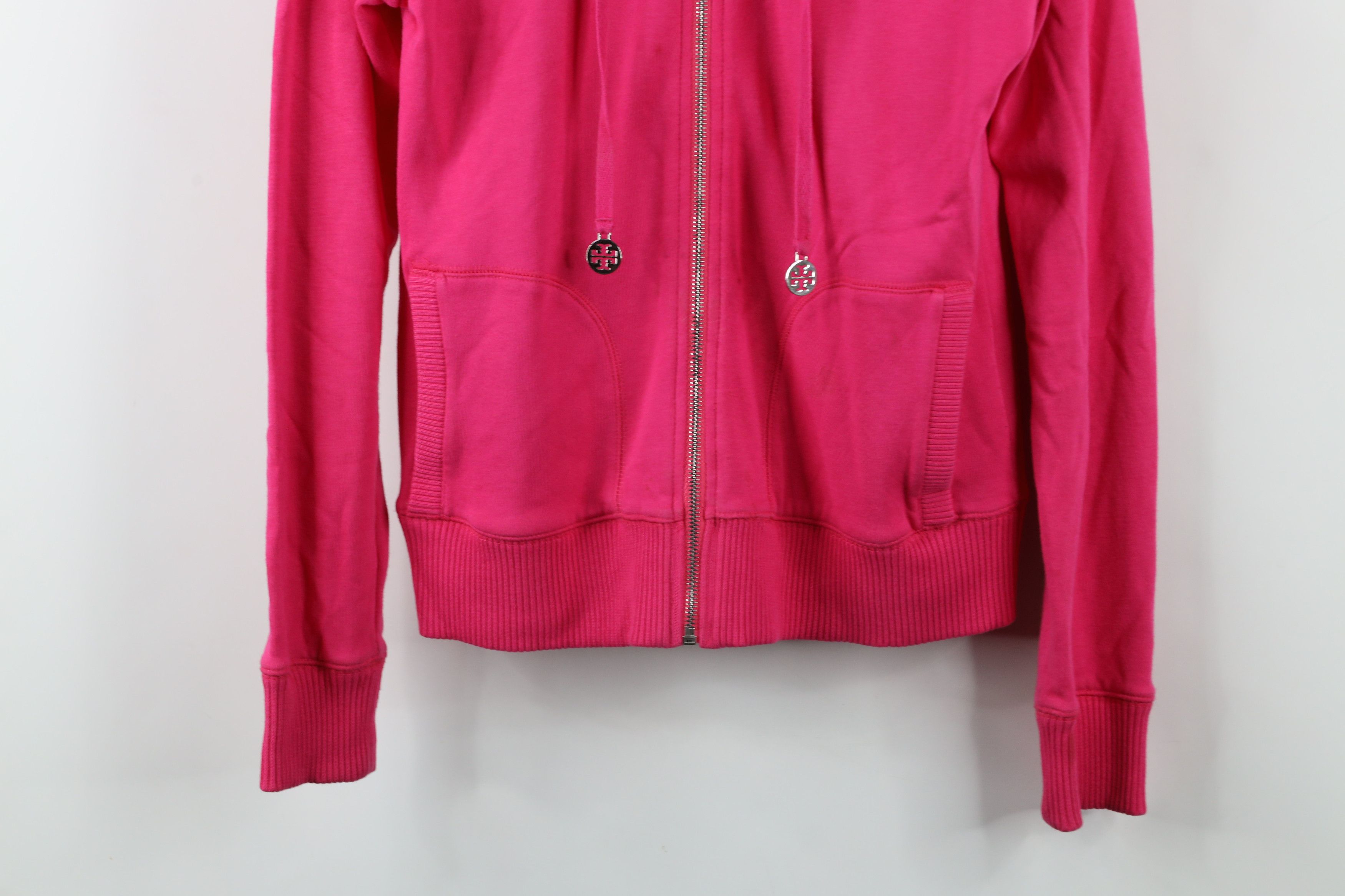 Tory Burch × Vintage Tory Burch Big Logo French Terry Full Zip Hoodie Pink Size M / US 6-8 / IT 42-44 - 3 Thumbnail