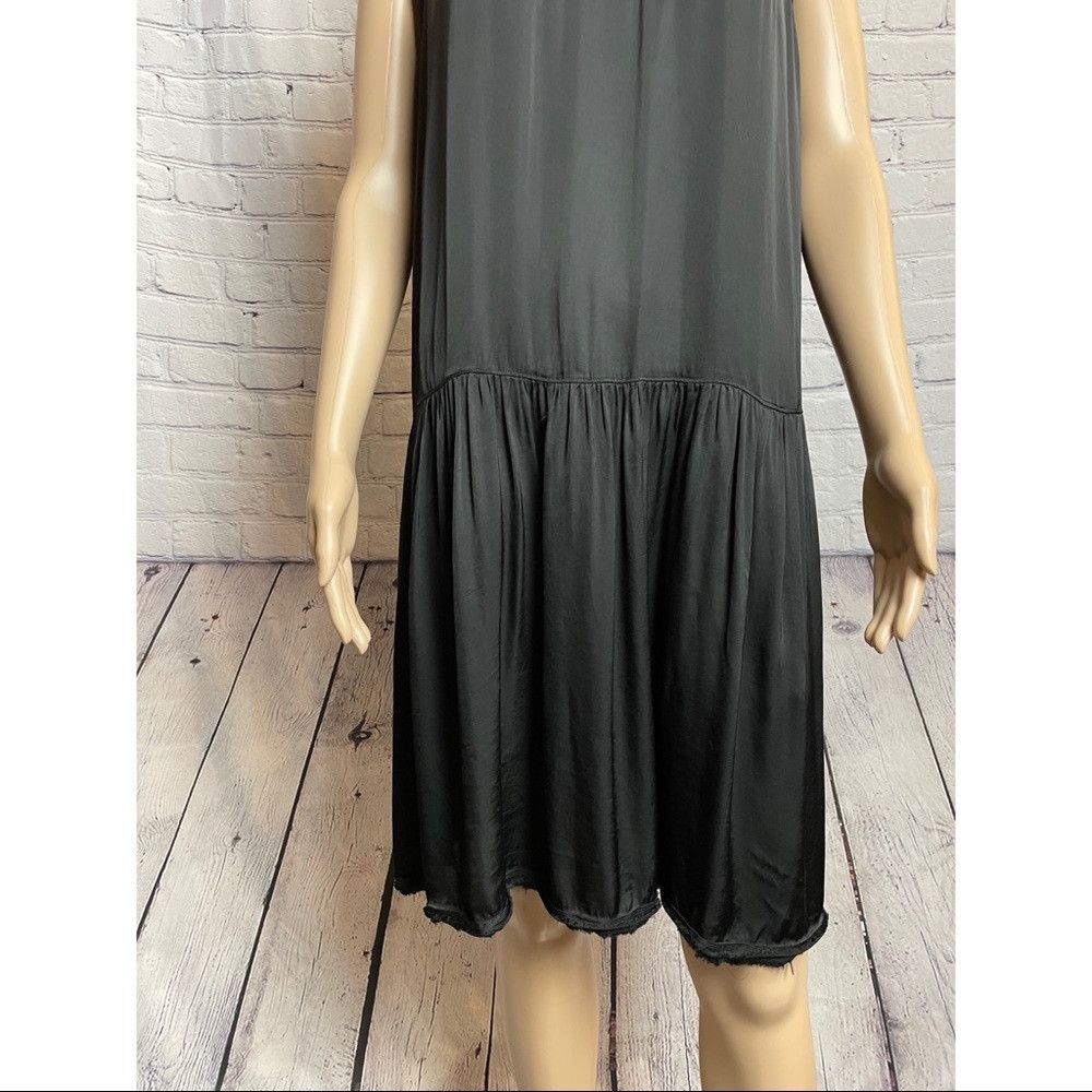 Other New $390 Raquel Allegra Black Satin Raw Edge DRESS Size M / US 6-8 / IT 42-44 - 2 Thumbnail