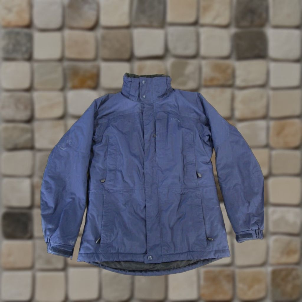 L.L. Bean Jacket Mens Small Blue Windbreaker Nylon Softshell Mid-Length Standing Collar Regular Fit