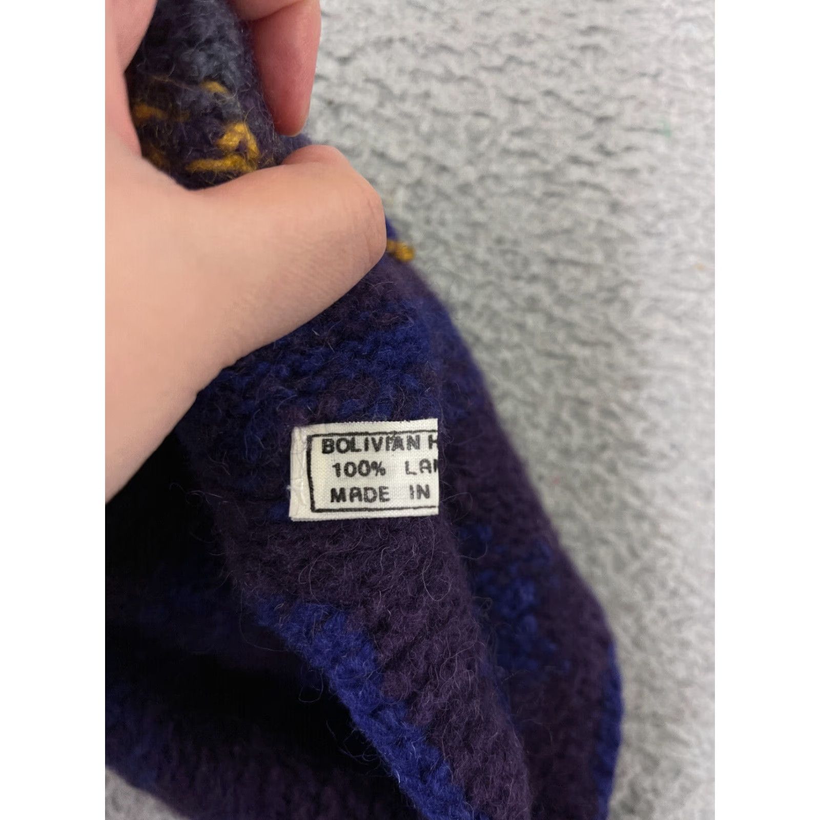Vintage Bolivian Handknits Beanie Hat Adult One Size Purple Wool Ear Flap Waves Knit Ski Theme Logo Mens Size ONE SIZE - 7 Thumbnail