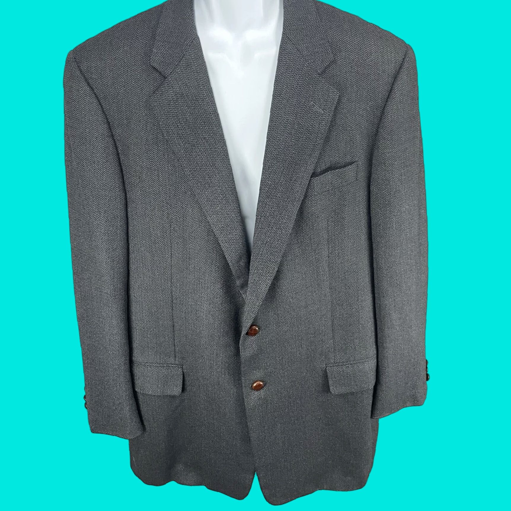 Vintage Hickey Freeman Grey Wool 2 Button Vented Blazer Sport Coat USA Made Size 44L Size 44R - 1 Thumbnail