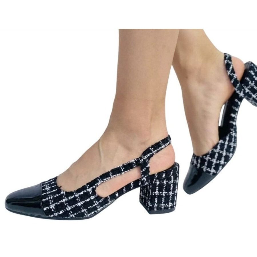 Other LILIANA / Kaya-3/ Black & White / Tweed / Block / Heel Sling Size US 8.5 / IT 38.5 - 3 Thumbnail