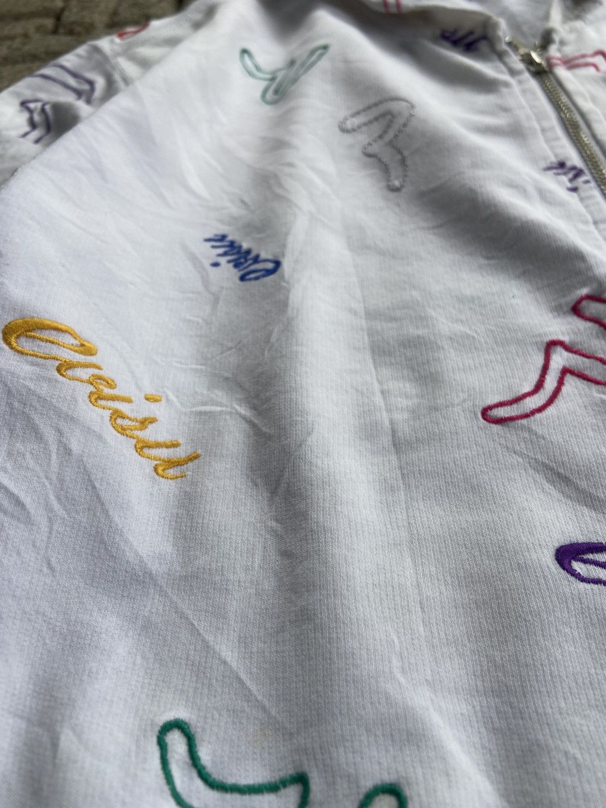 Evisu full-zip hoodie multicolored seagull and logo pattern.