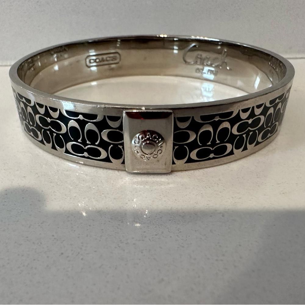 Coach COACH Silver and Black Enamel Signature Cuff Bangle Bracelet Size ONE SIZE - 5 Thumbnail