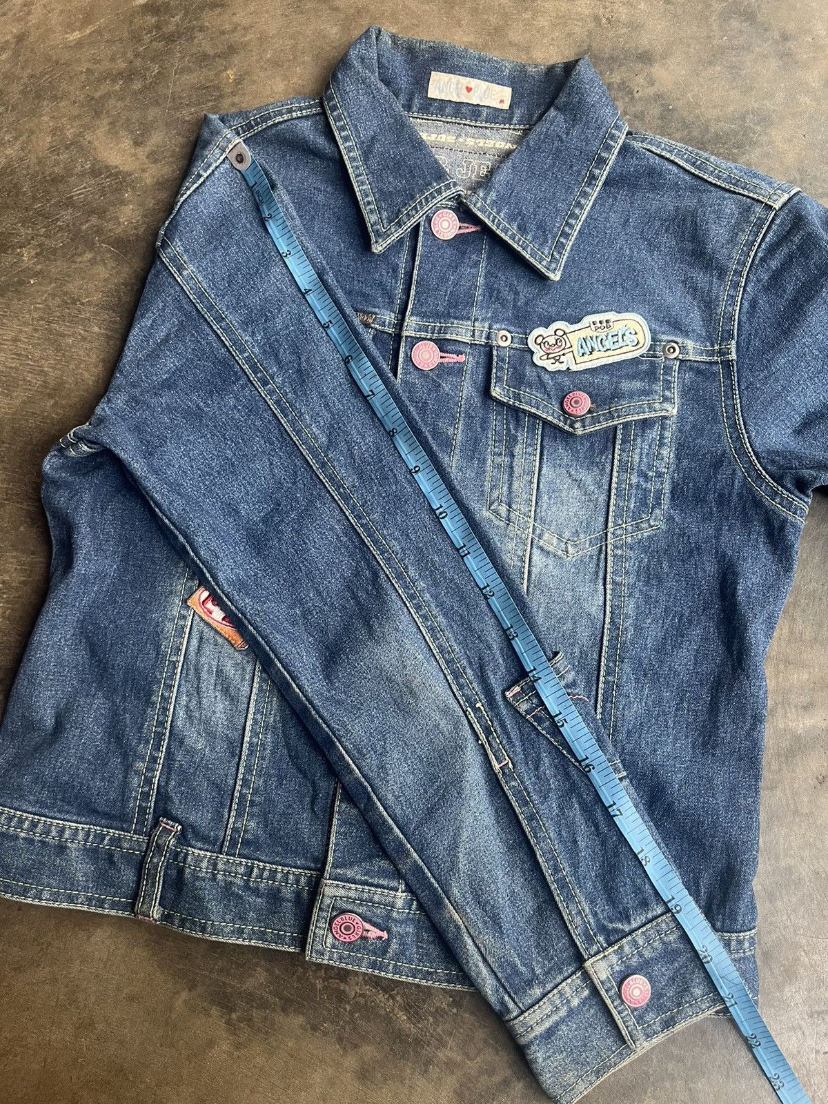 2000s Angel Blue Japanese Y2k Embroidery Patch Denim Jacket