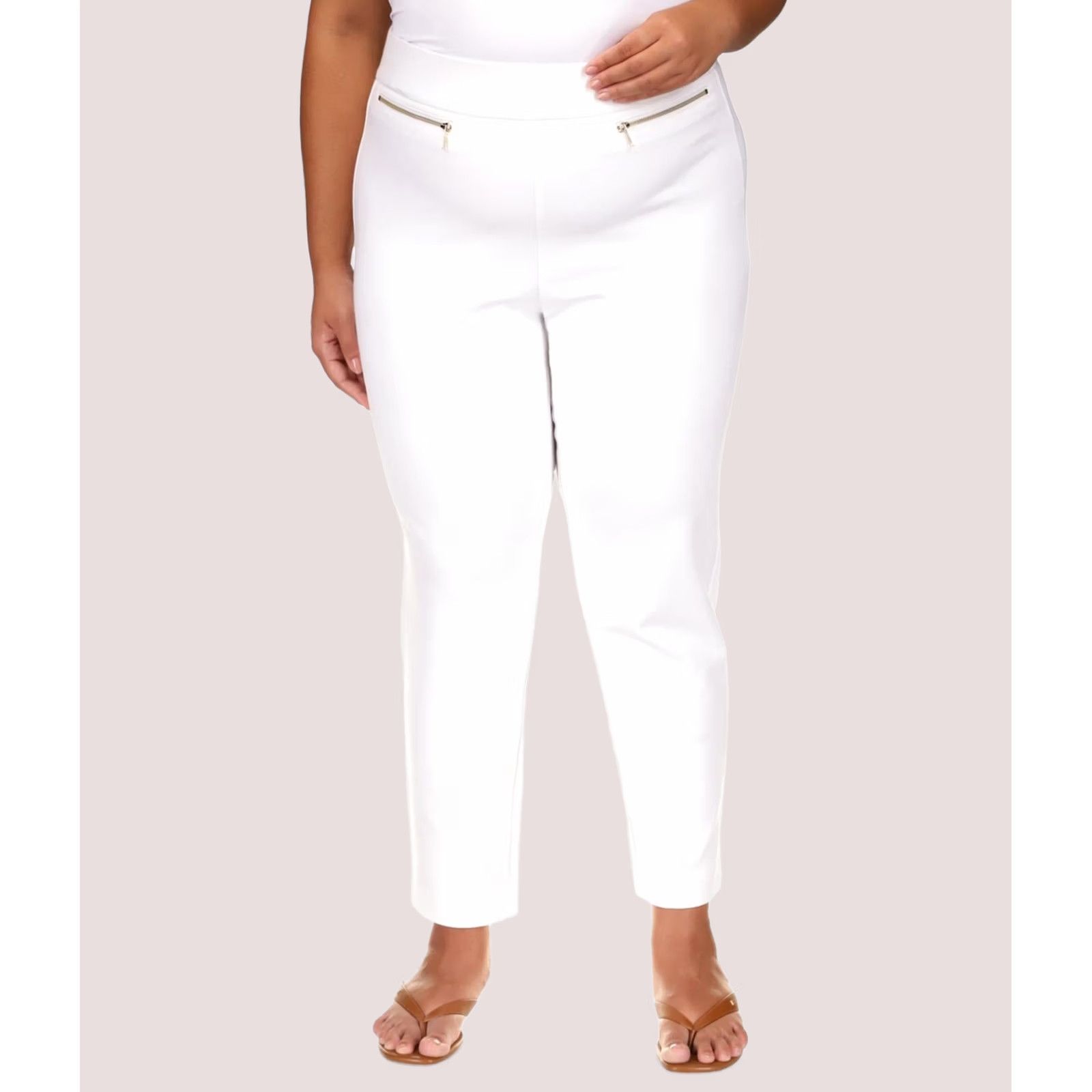 Michael Kors Michael Kors Faux Zipper Pockets Casual Pants 3X white Womens Size 40" / US 18 - 1 Thumbnail
