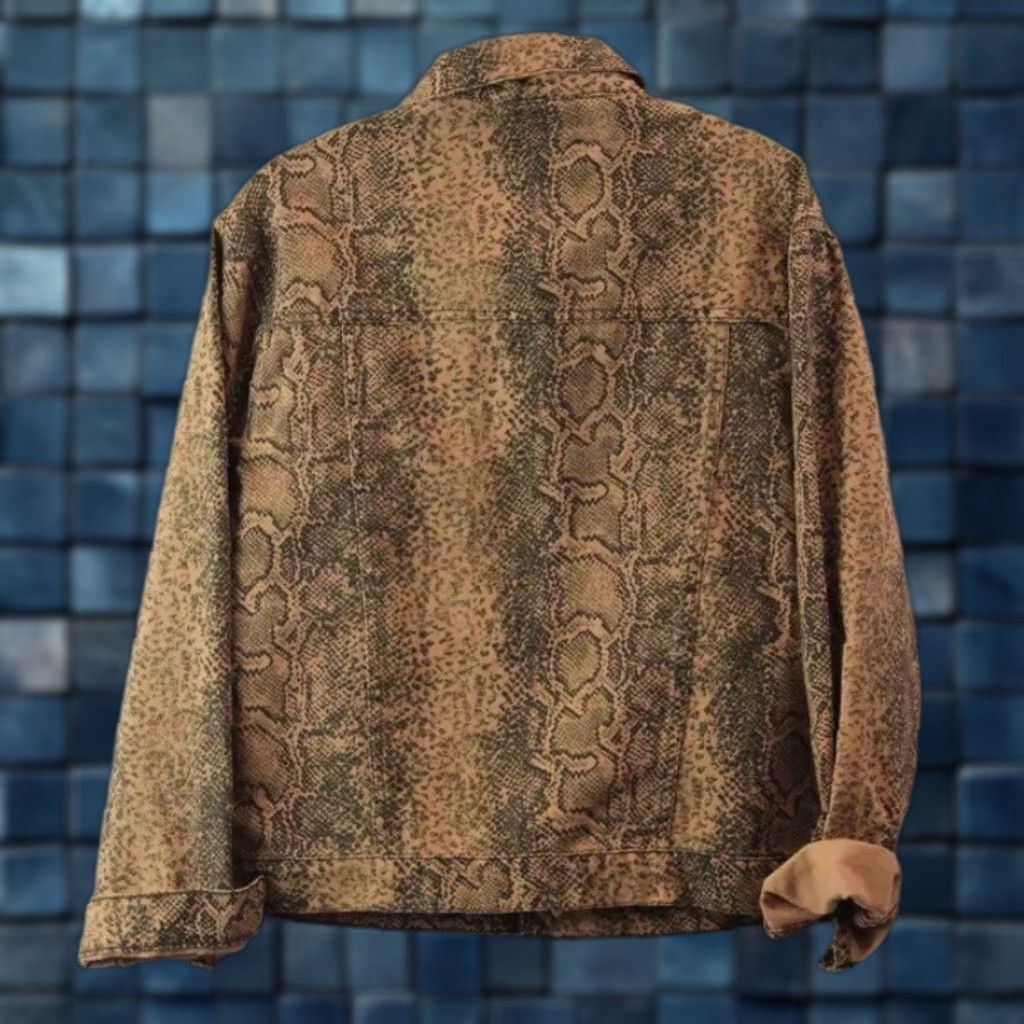 Free People Free People Denim Jacket Women XS Brown & Sienna Snake Print Button-Up Jacket Denim, Brown, XS, Women Size XS / US 0-2 / IT 36-38 - 1 Thumbnail