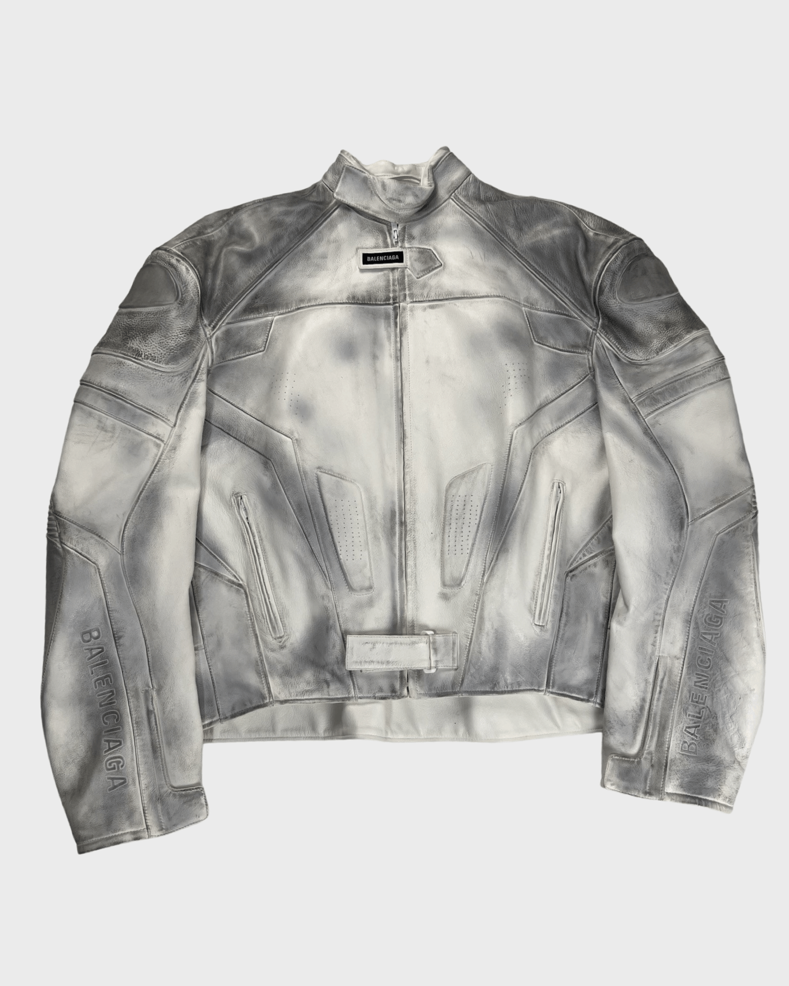 BALENCIAGA SS23 MUDSHOW WHITE LEATHER BIKERS JACKET