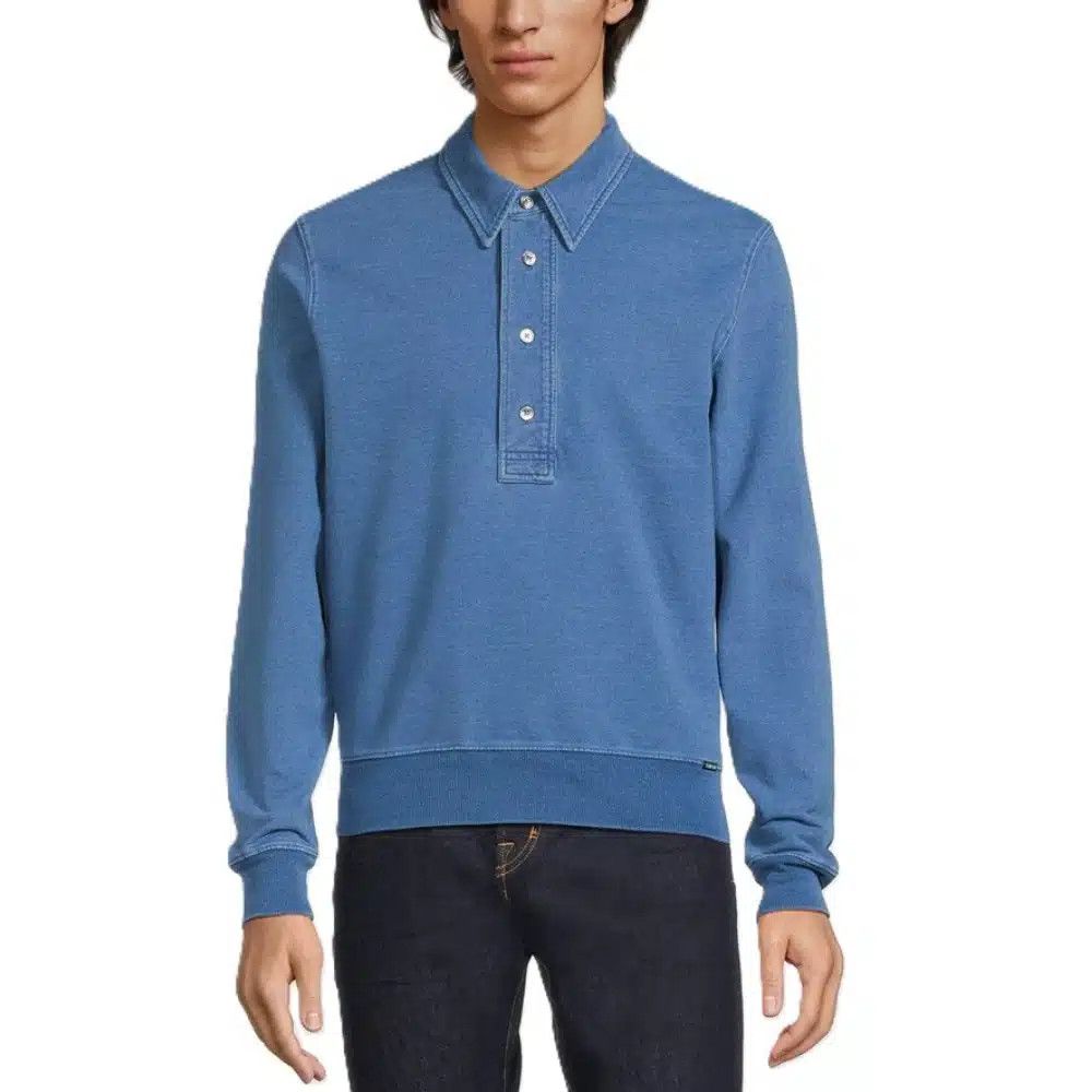 Tom Ford o1loc1c0526 JPL011 Long Sleeved Polo T-Shirt in Blue Size US L / EU 52-54 / 3 - 3 Thumbnail