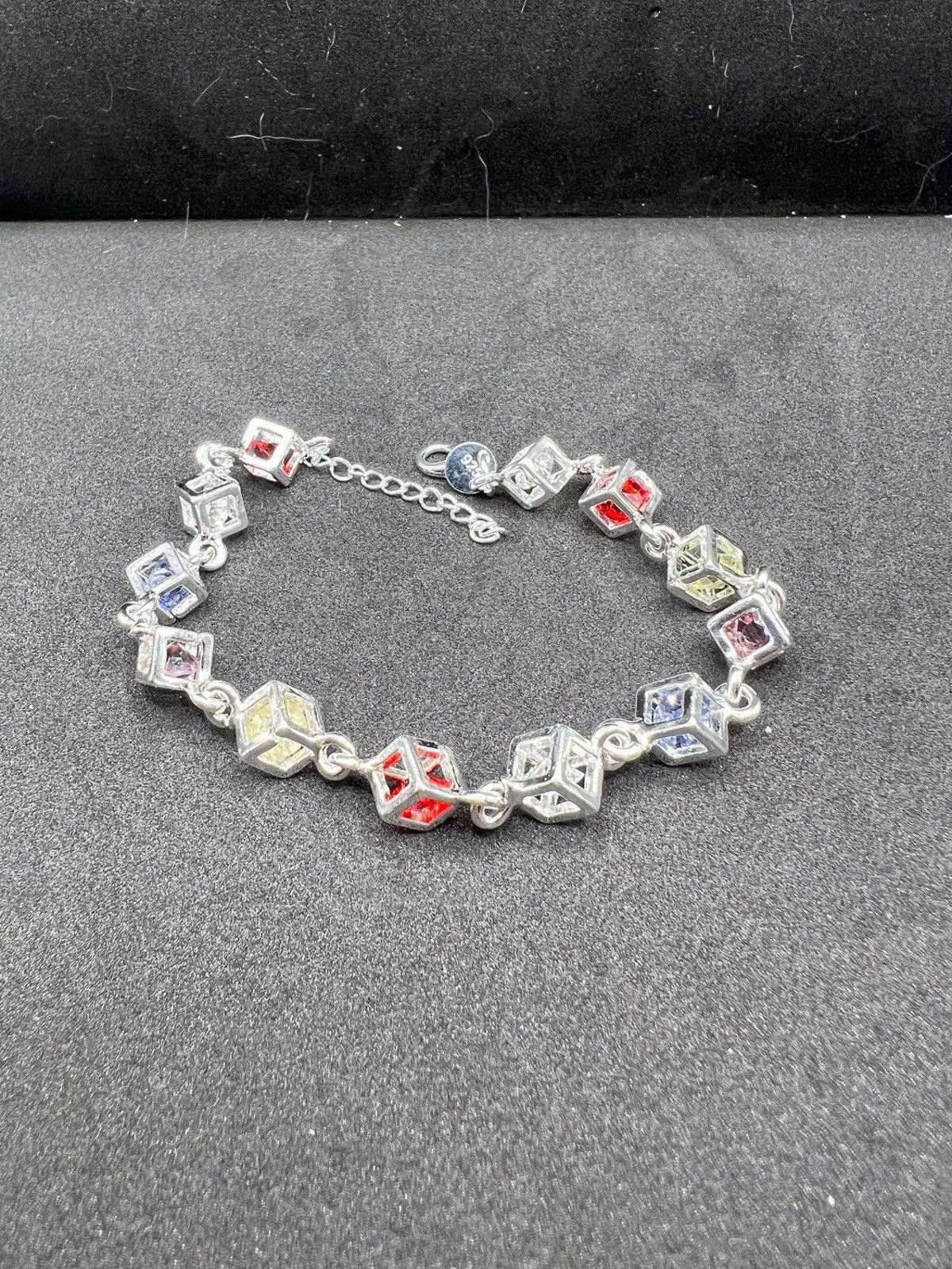Jewelry Colorful Crystal Beads 925 Silver Chain Bracelet Size ONE SIZE - 1 Thumbnail