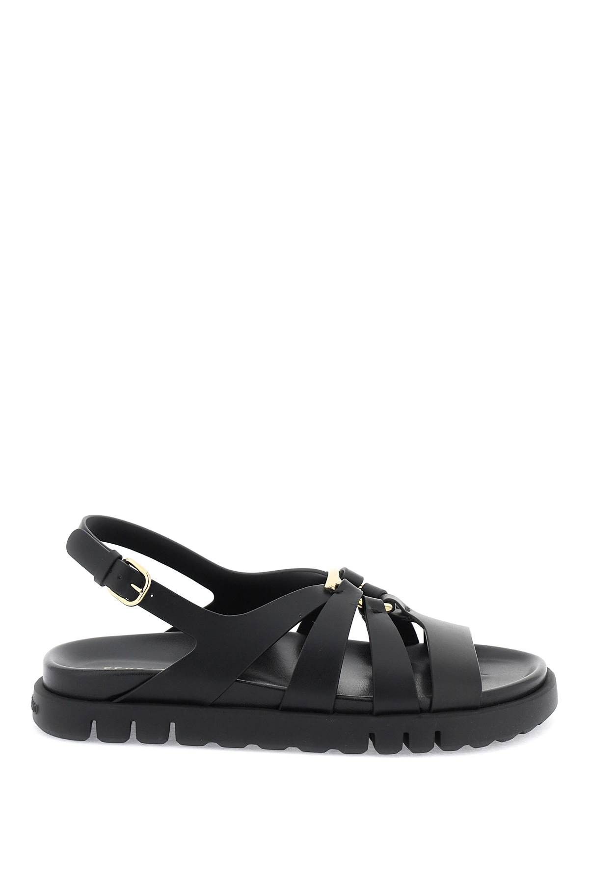 image of Salvatore Ferragamo Ferragamo "cage Sandals With Gancini Ornament in Nero, Women's (Size 7)