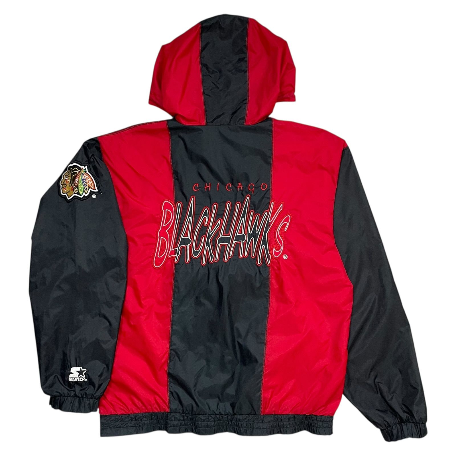 NHL × Starter × Vintage 90s CHICAGO BLACKHAWKS HOODED PULLOVER JACKET WINDBREAKER Size US S / EU 44-46 / 1 - 2 Thumbnail