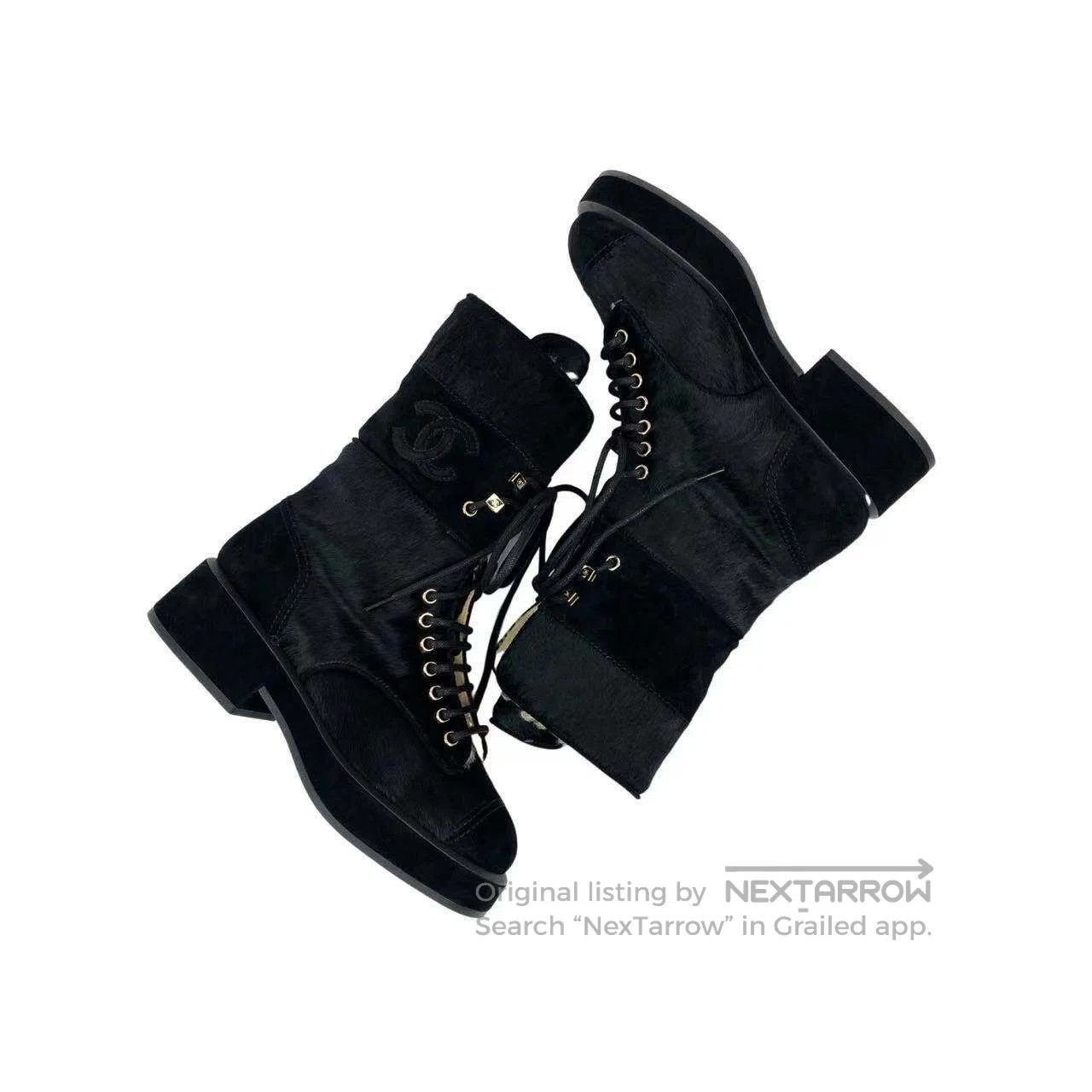 Chanel Chanel Double C logo horsehair lace-up socks and boots| Size US 5 / IT 35 - 4 Thumbnail