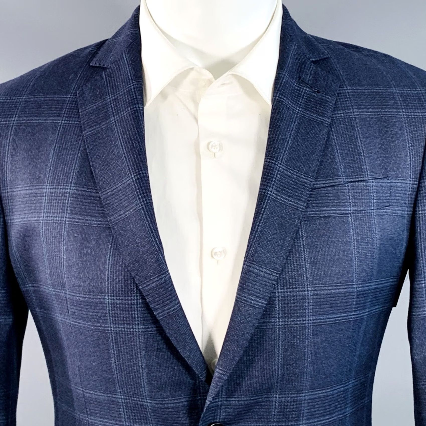 Brooklyn Tailors BROOKLYN TAILORS Sport Coat Size 38 Regular Blue Plaid Wool Notch Lapel Size US XXS / EU 40 - 2 Thumbnail