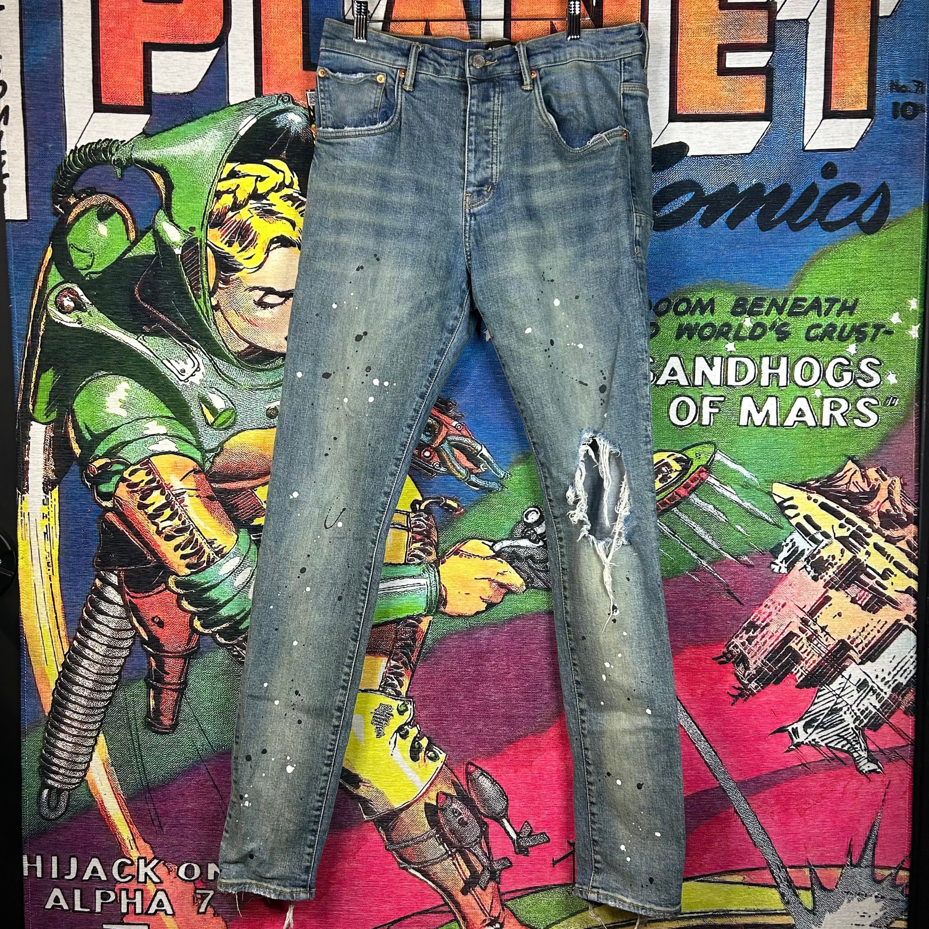 Purple Purple Brand Skinny Jeans Blue Paint Splatter Thrashed Denim Size US 30 / EU 46 - 1 Thumbnail