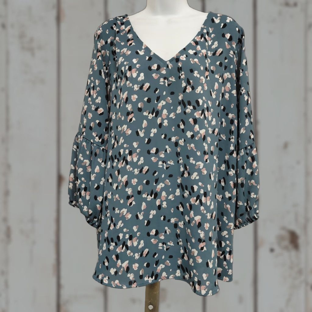 Vintage Collective Concepts Blouse Women's 1X Plus Size Slate Blue Balloon Sleeve Vneck Size XL / US 12-14 / IT 48-50 - 1 Thumbnail